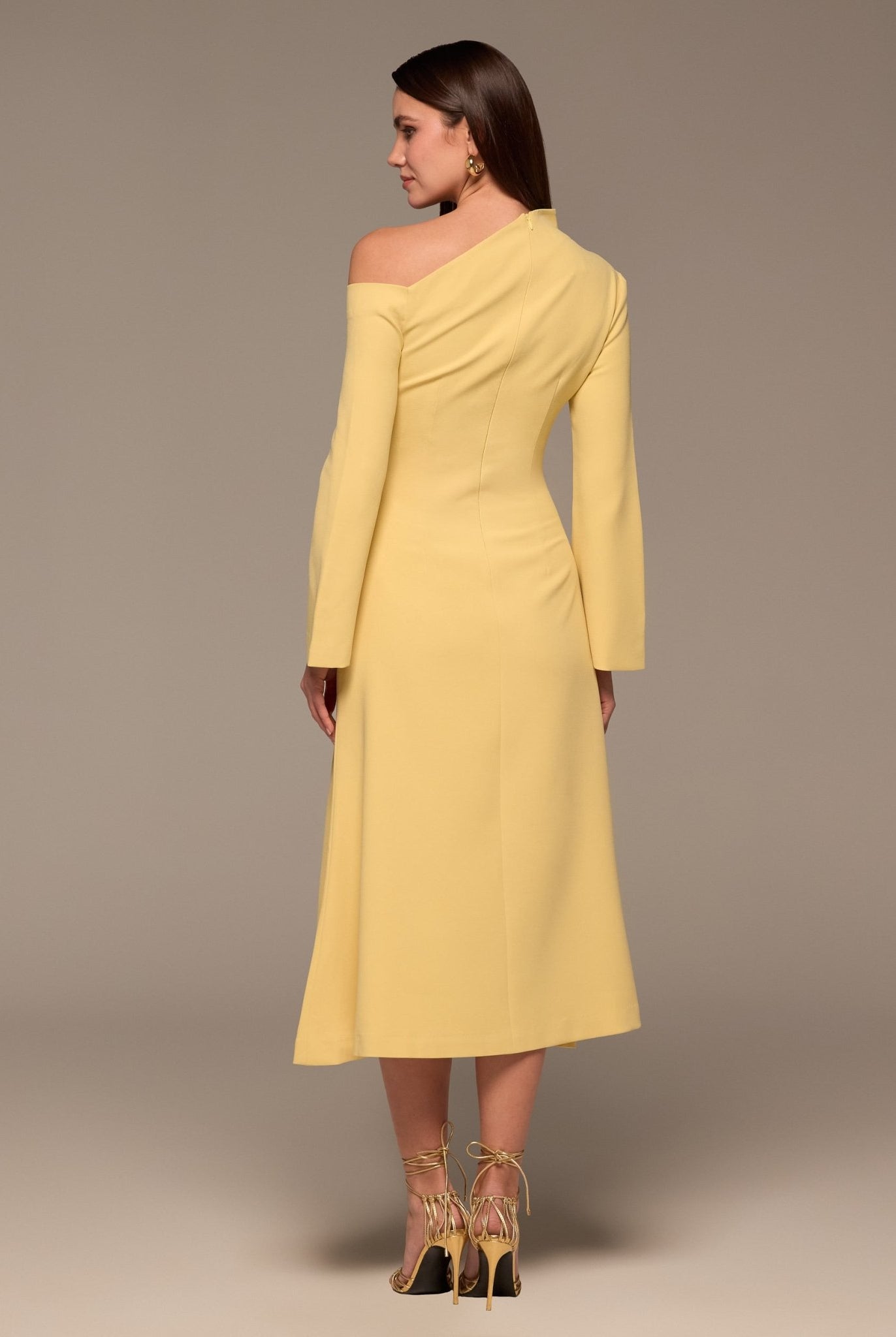 Butter Yellow Bare Shoulder Crepe Midi Dress - shopaleena