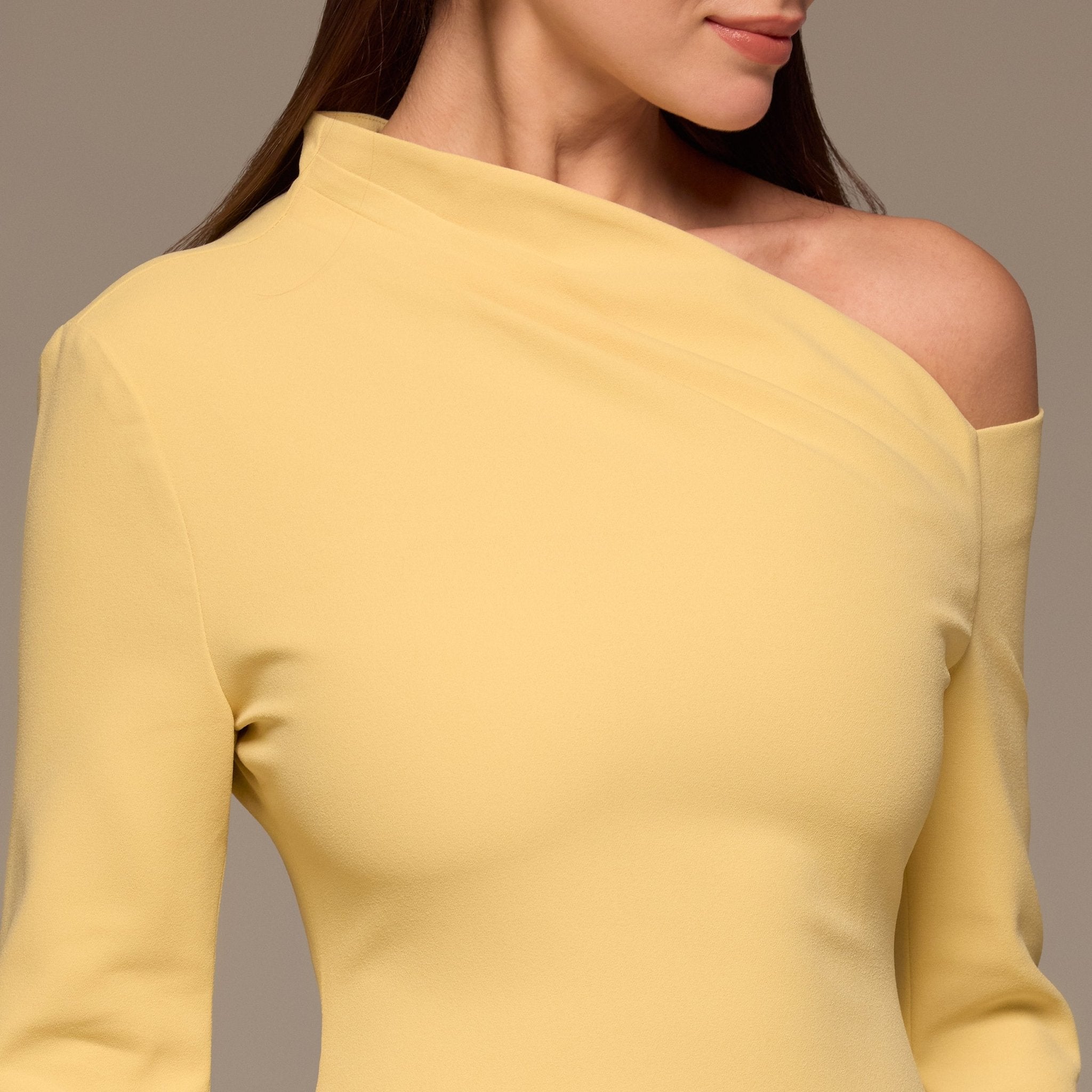 Butter Yellow Bare Shoulder Crepe Midi Dress - shopaleena