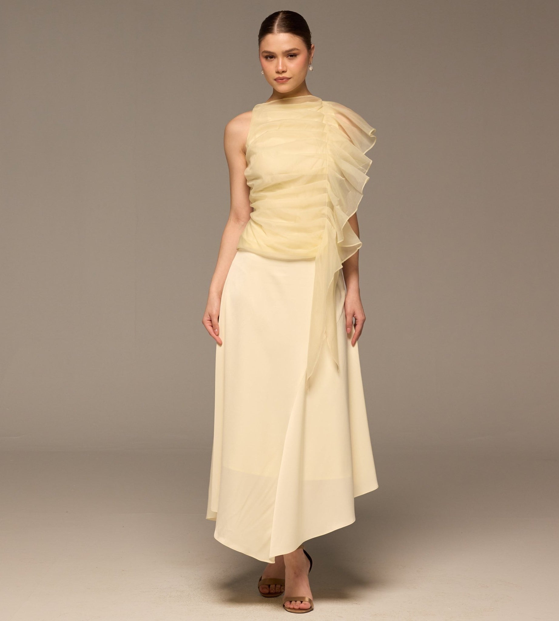 Butter Yellow Flowy Organza Skirt - shopaleena