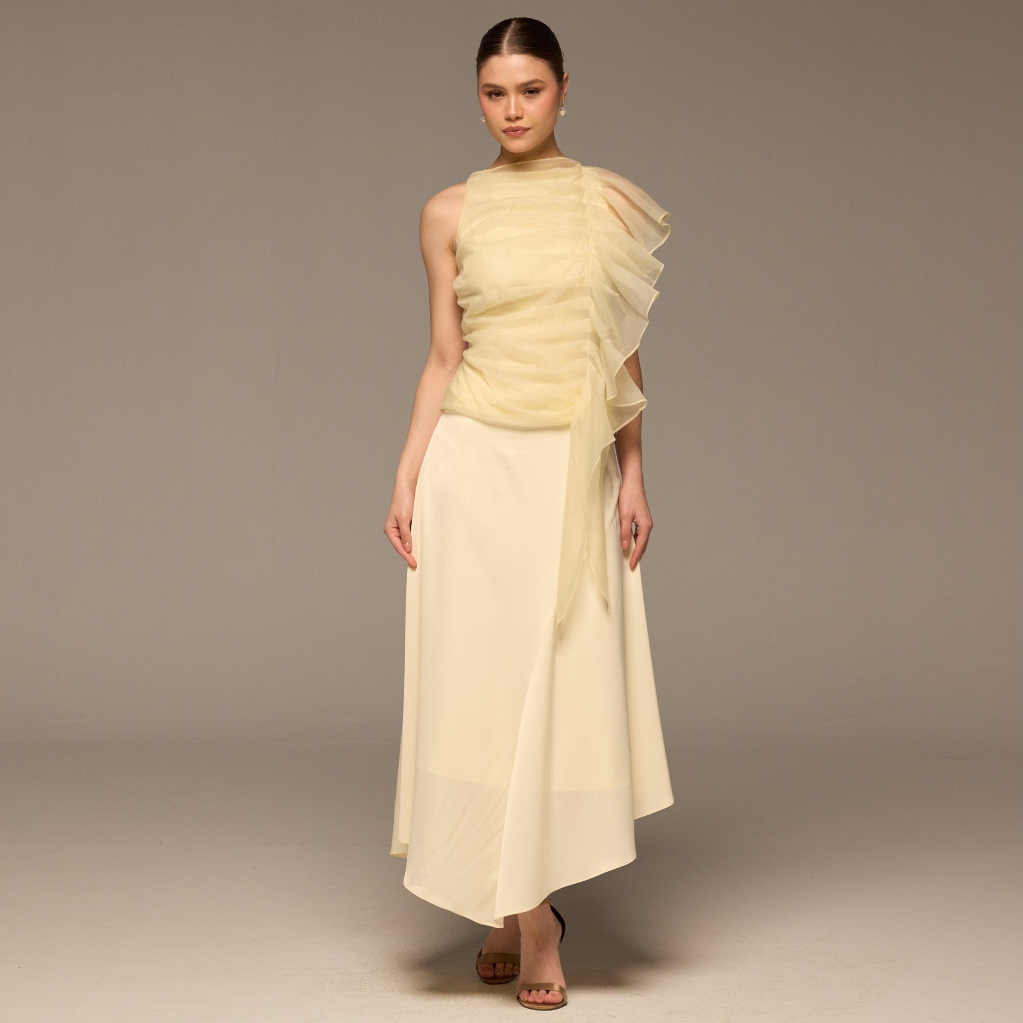 Butter Yellow Flowy Organza Skirt - shopaleena