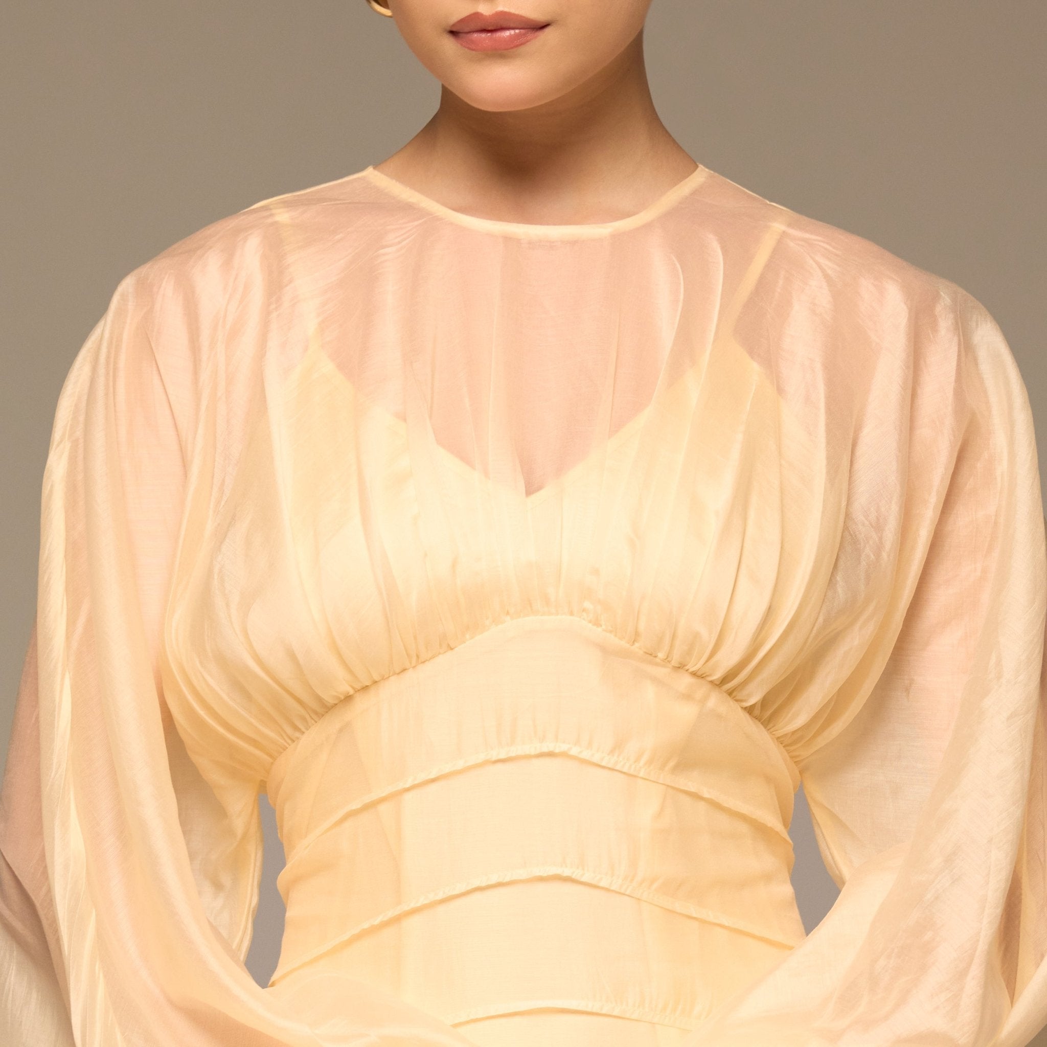 Butter Yellow Organza Puffy Sleeve Dress - shopaleena