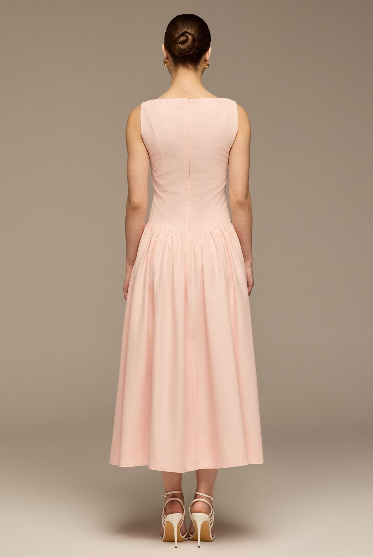 Button-Front Linen Midi Dress - shopaleena