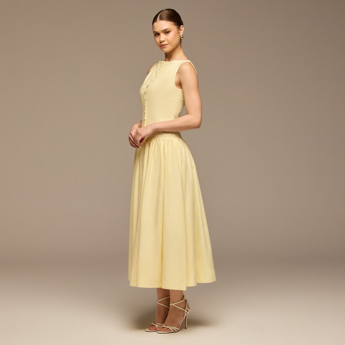 Button-Front Linen Midi Dress - shopaleena