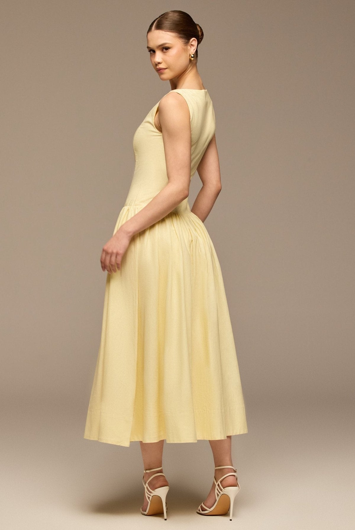 Button-Front Linen Midi Dress - shopaleena