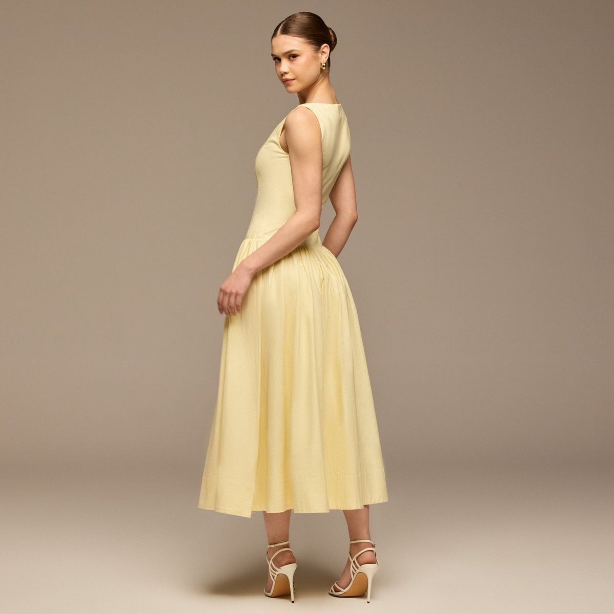 Button-Front Linen Midi Dress - shopaleena