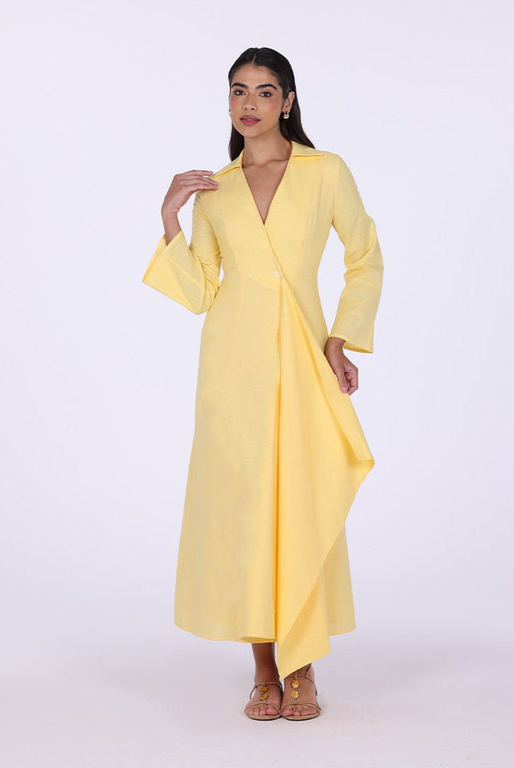 Buttoned Wrap Shirt Dress - shopaleena