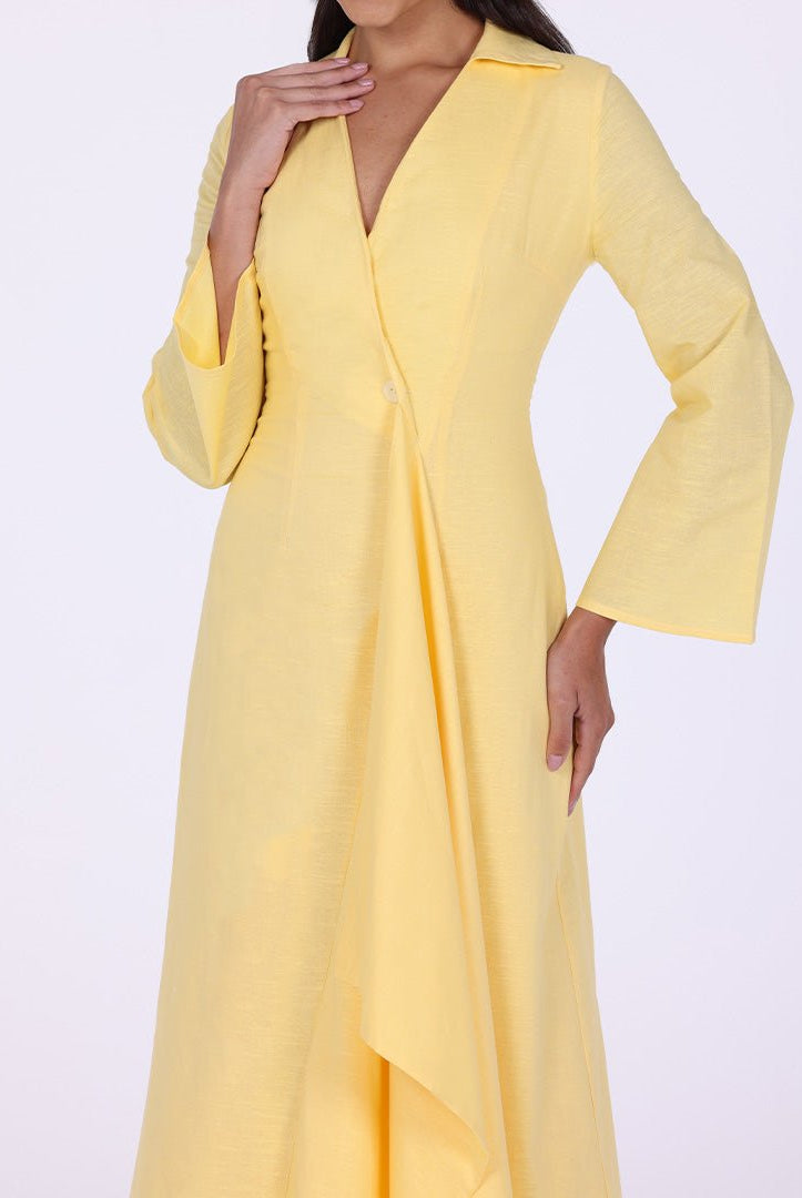 Buttoned Wrap Shirt Dress - shopaleena