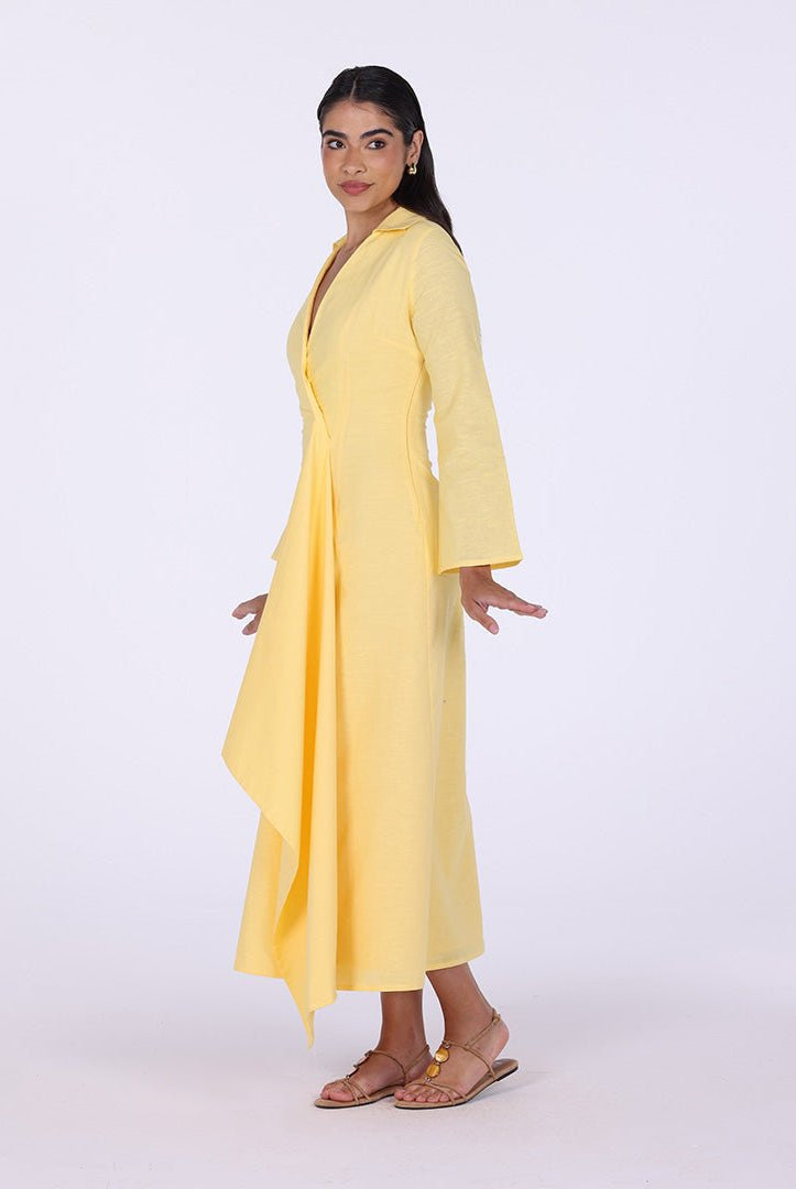 Buttoned Wrap Shirt Dress - shopaleena