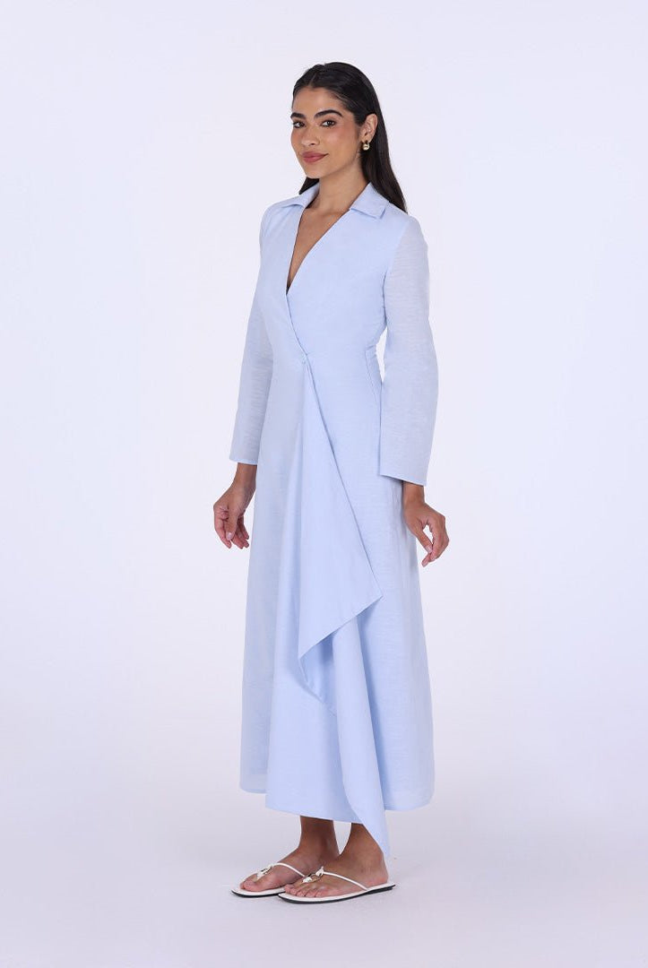 Buttoned Wrap Shirt Dress - shopaleena