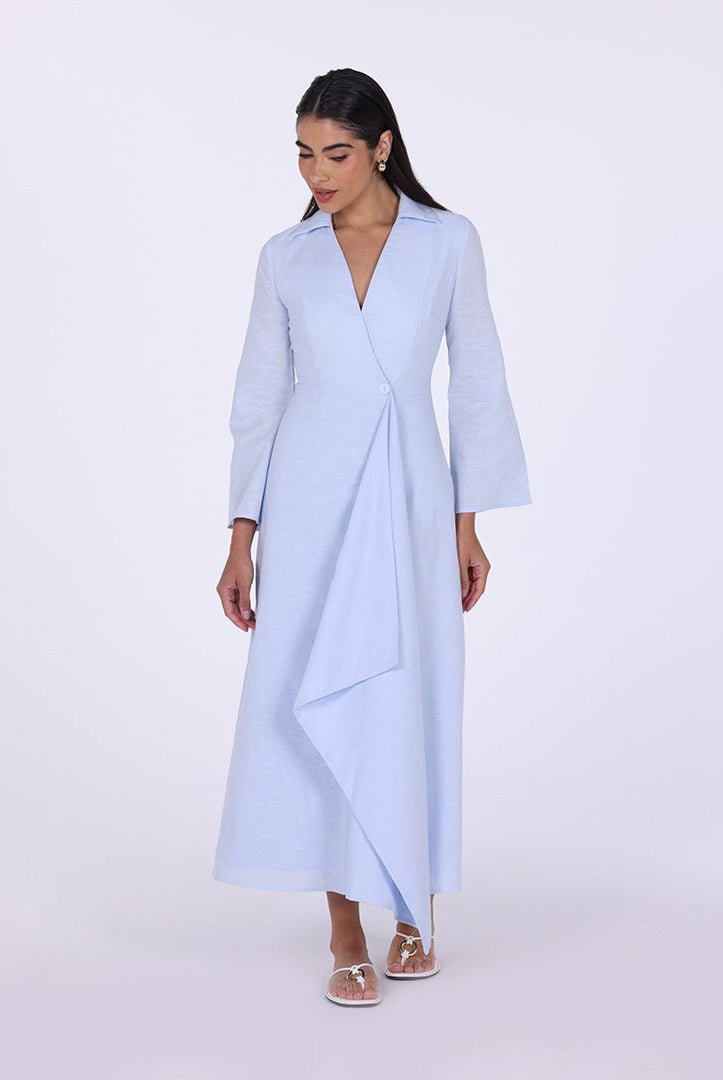 Buttoned Wrap Shirt Dress - shopaleena