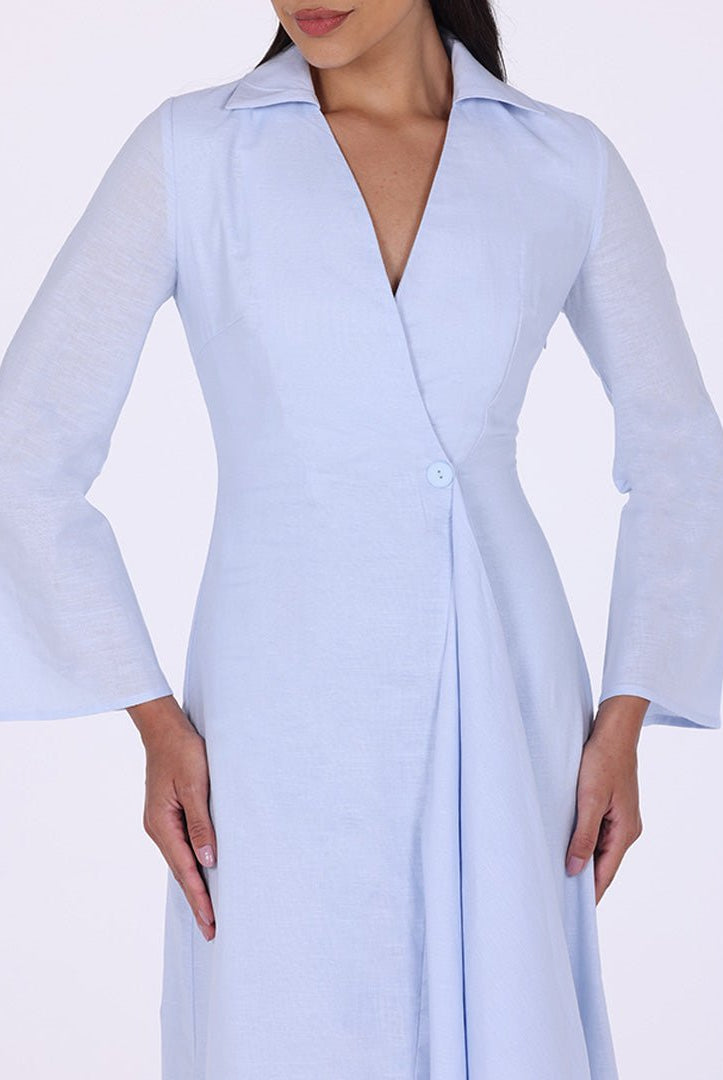 Buttoned Wrap Shirt Dress - shopaleena