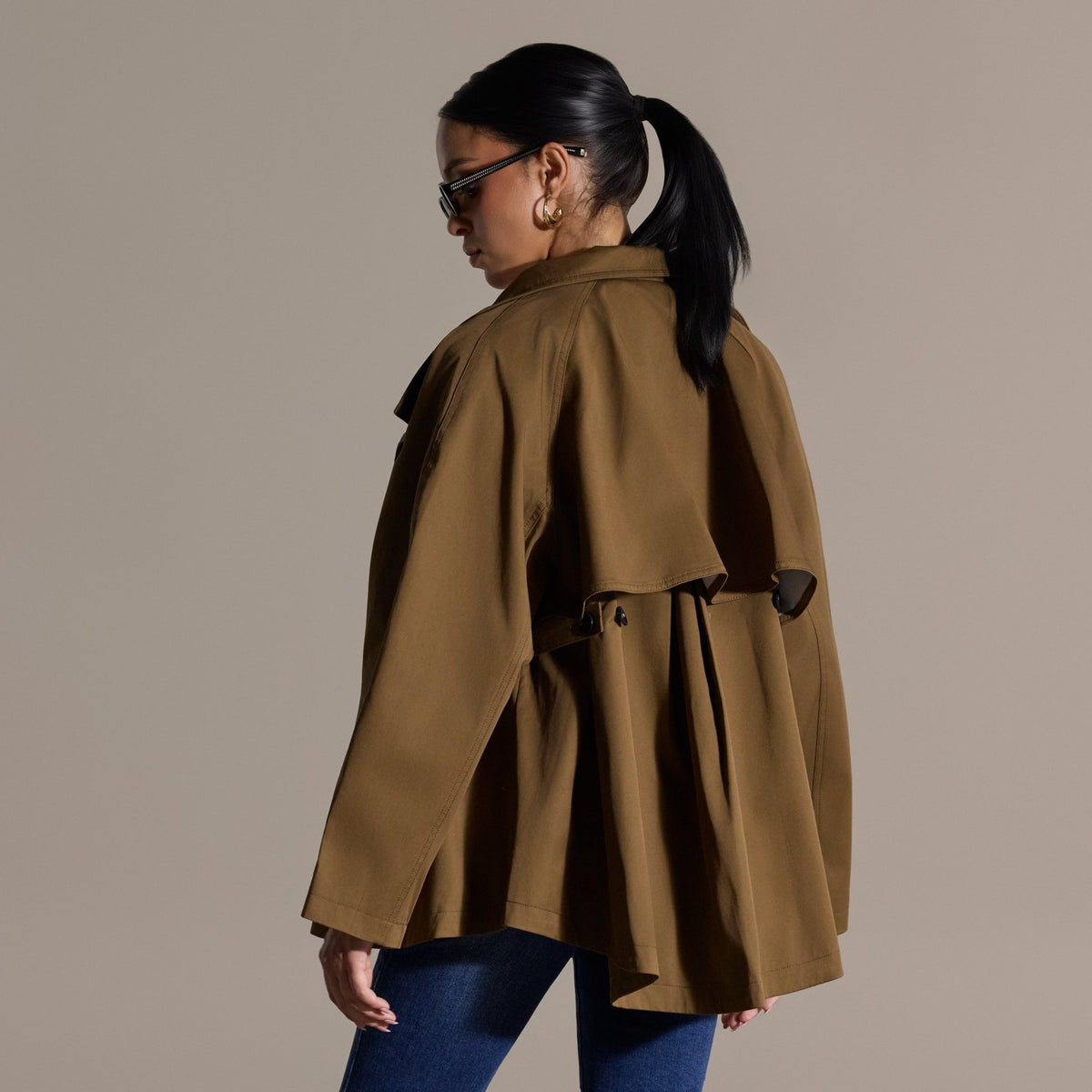 Camel Twill Cape Trench Coat - shopaleena