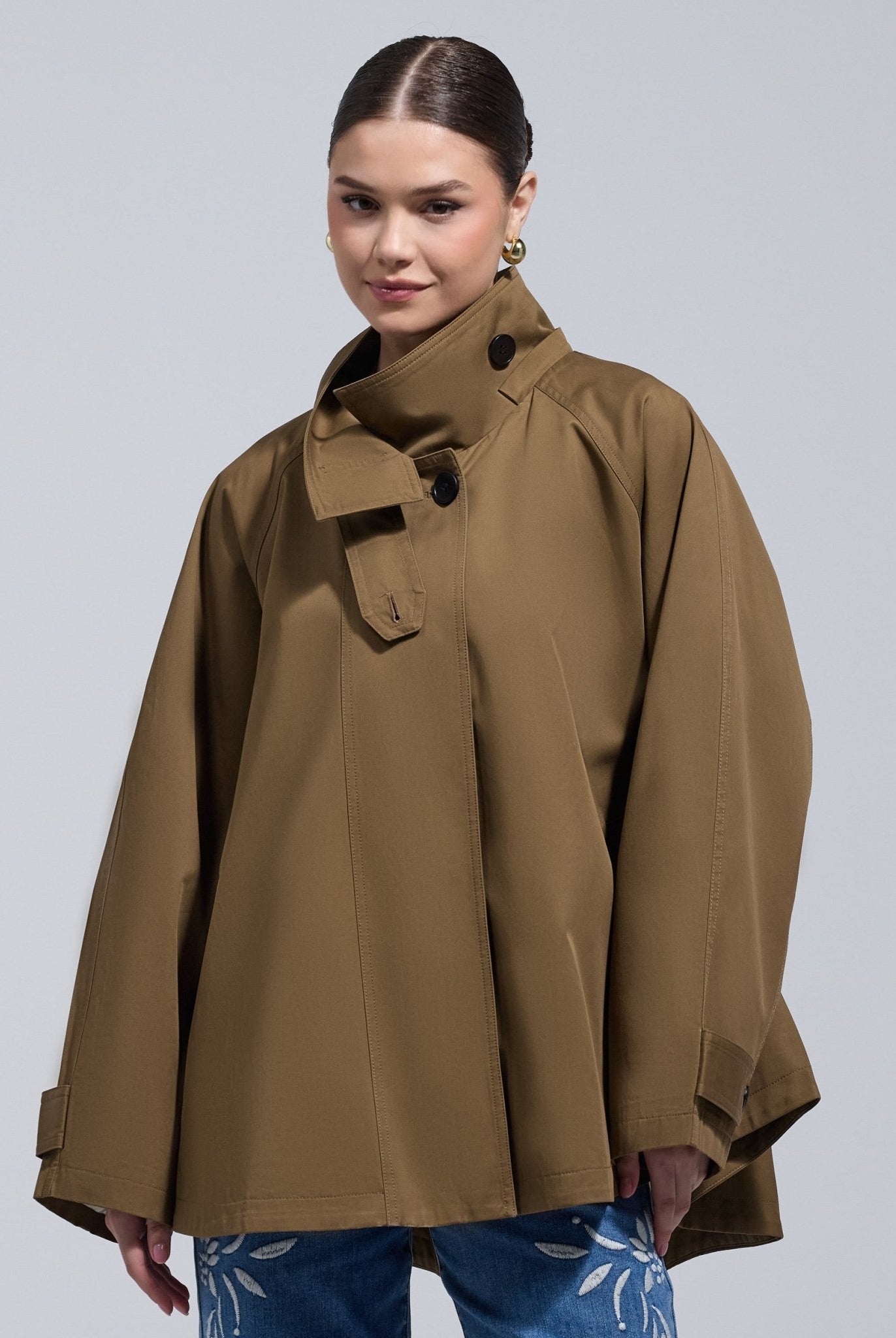 Camel Twill Cape Trench Coat - shopaleena