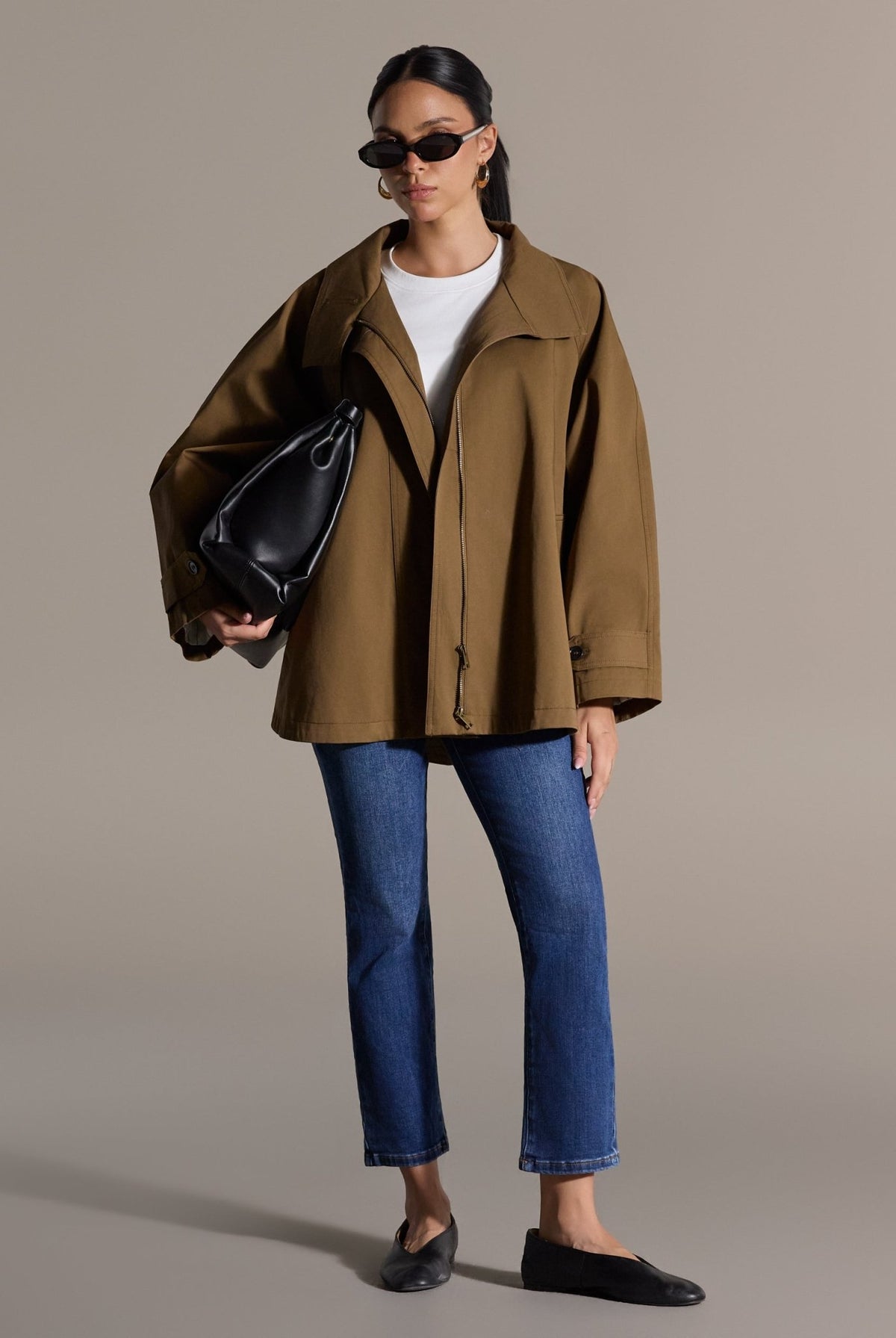 Camel Twill Cape Trench Coat - shopaleena