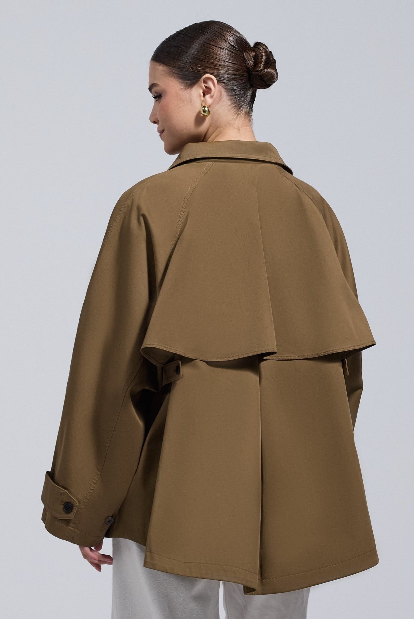 Camel Twill Cape Trench Coat - shopaleena