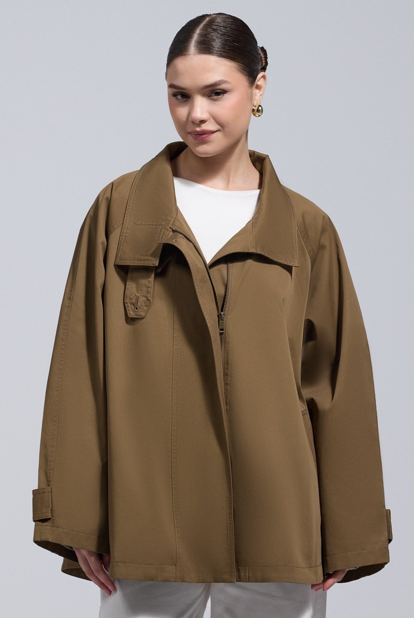Camel Twill Cape Trench Coat - shopaleena