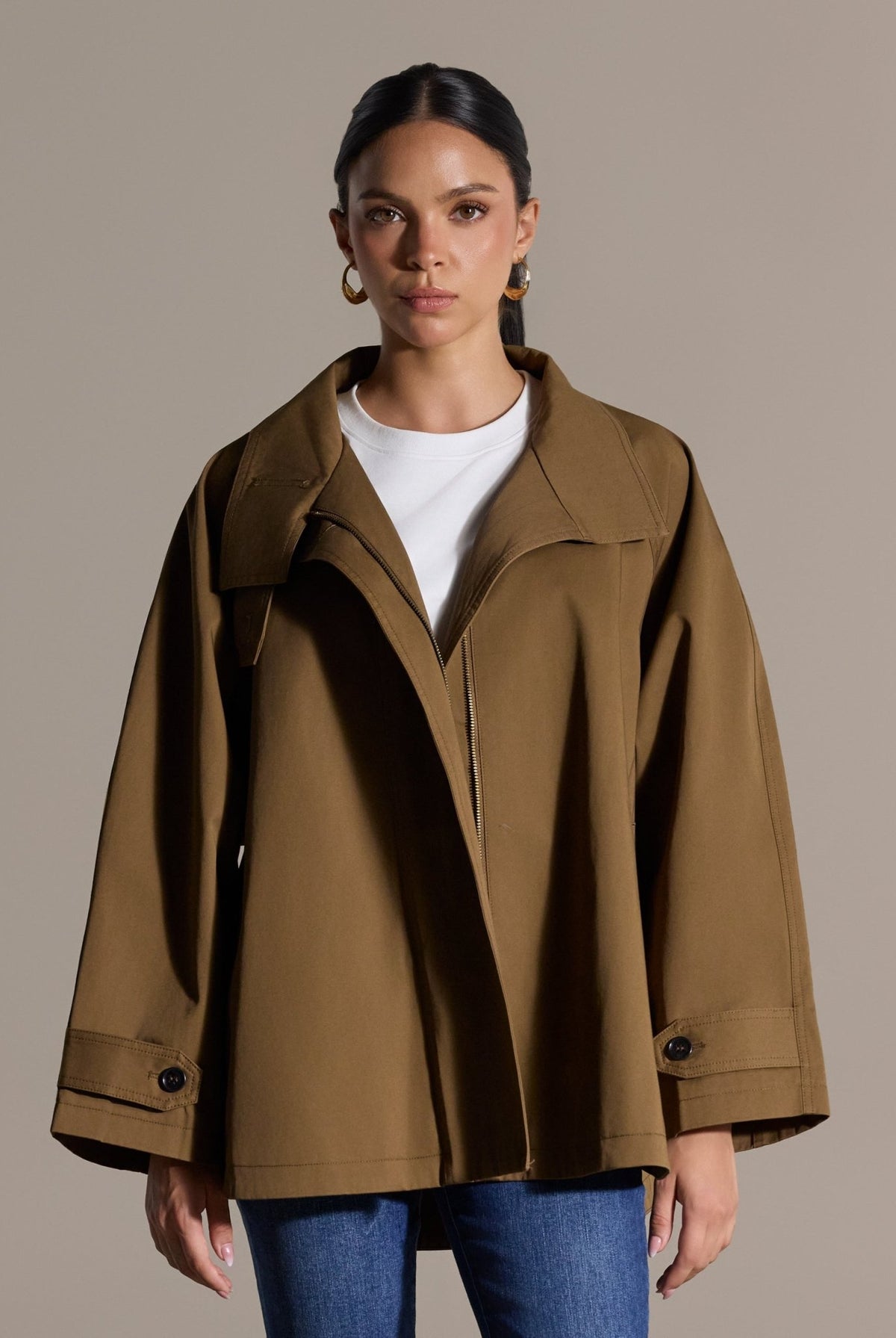 Camel Twill Cape Trench Coat - shopaleena