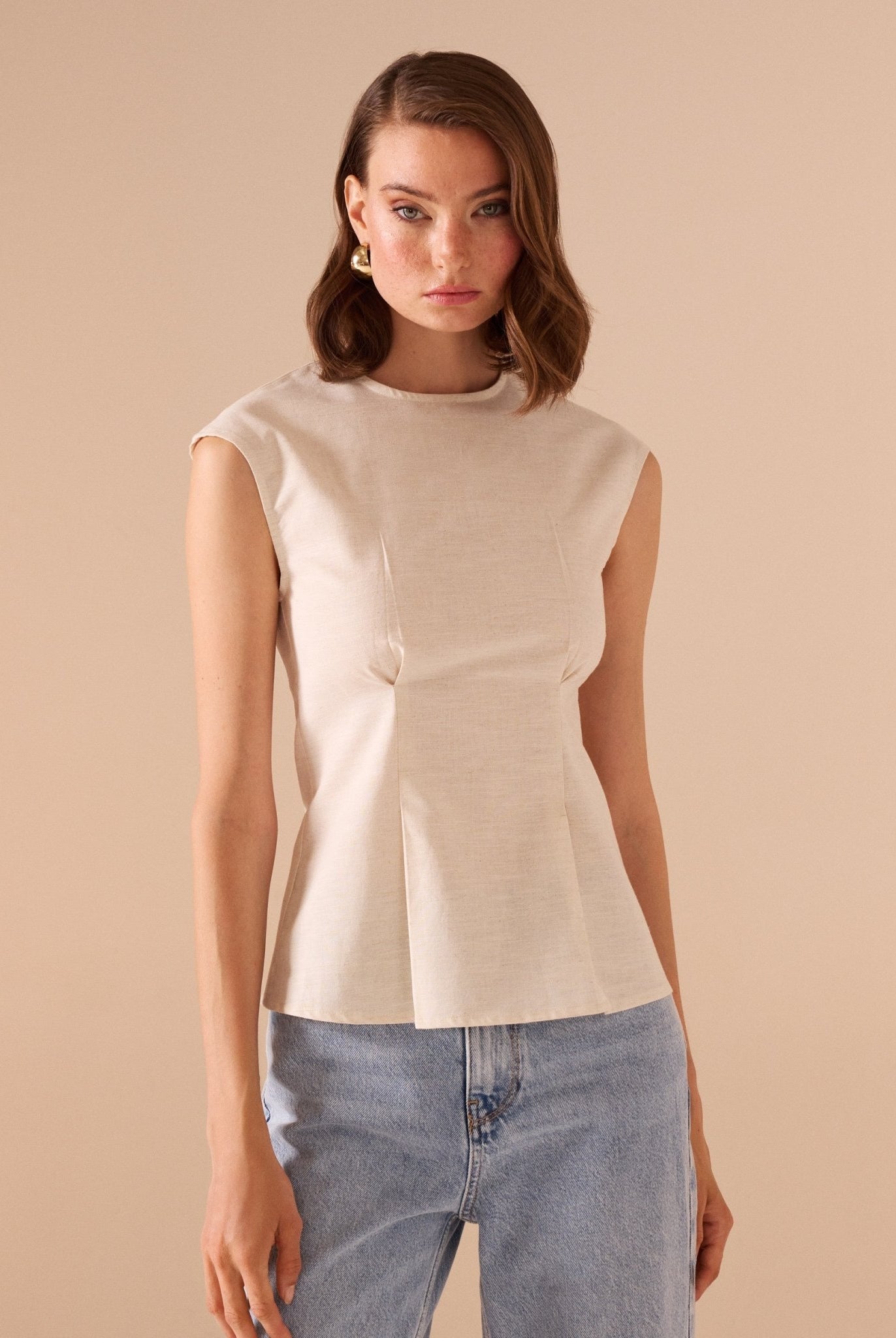 Cap sleeve cotton blended top - shopaleena