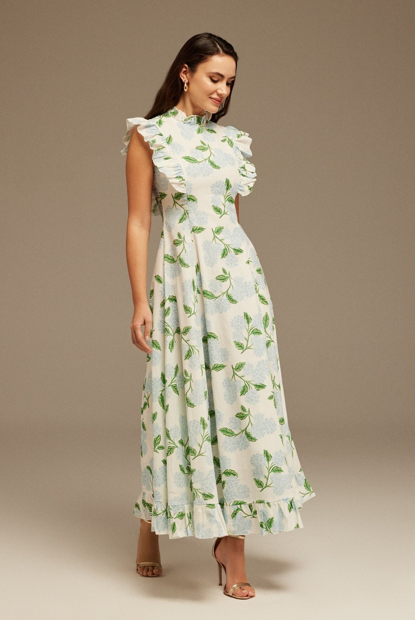 Cap Sleeve Printed Midi Dress - shopaleena