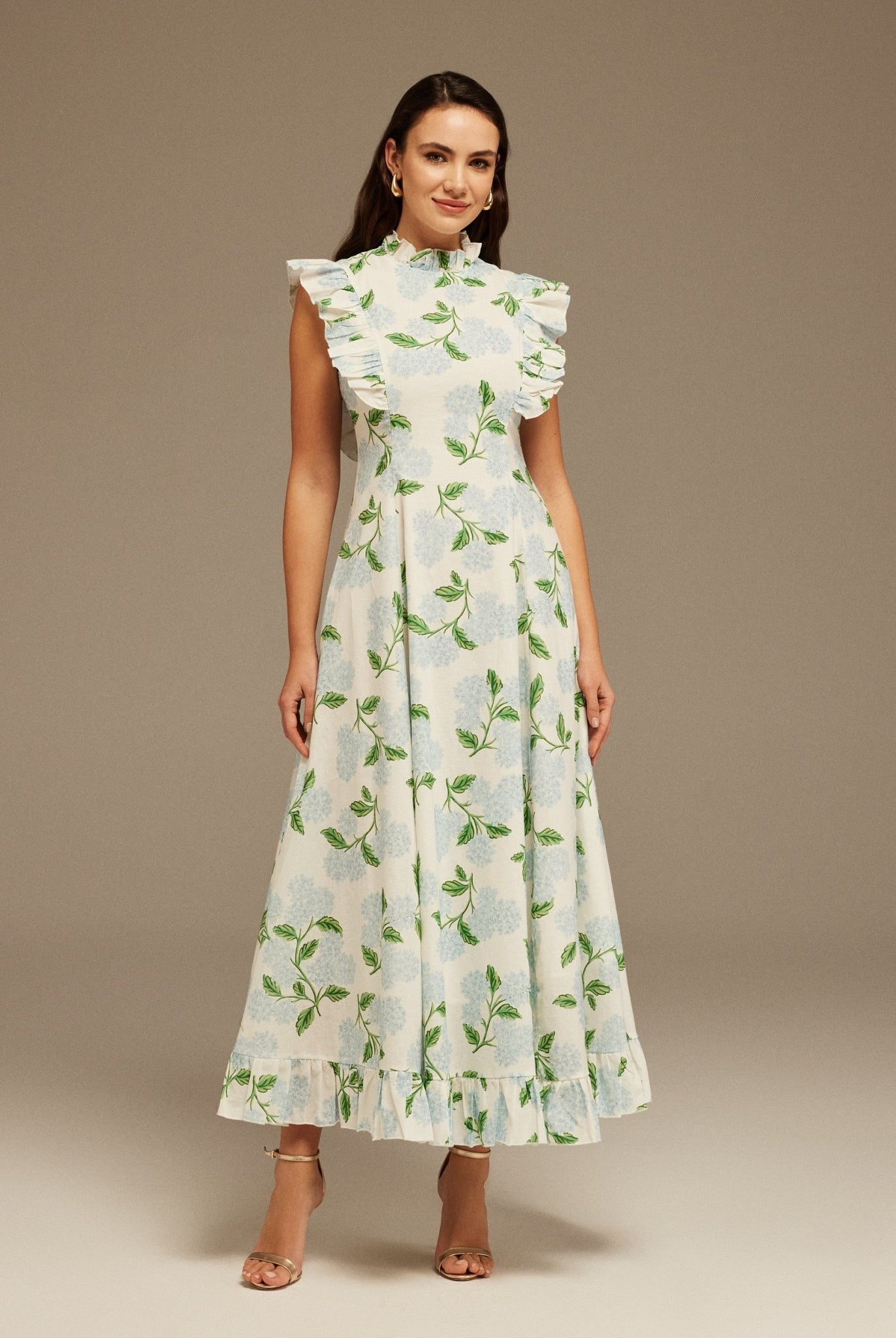 Cap Sleeve Printed Midi Dress - shopaleena