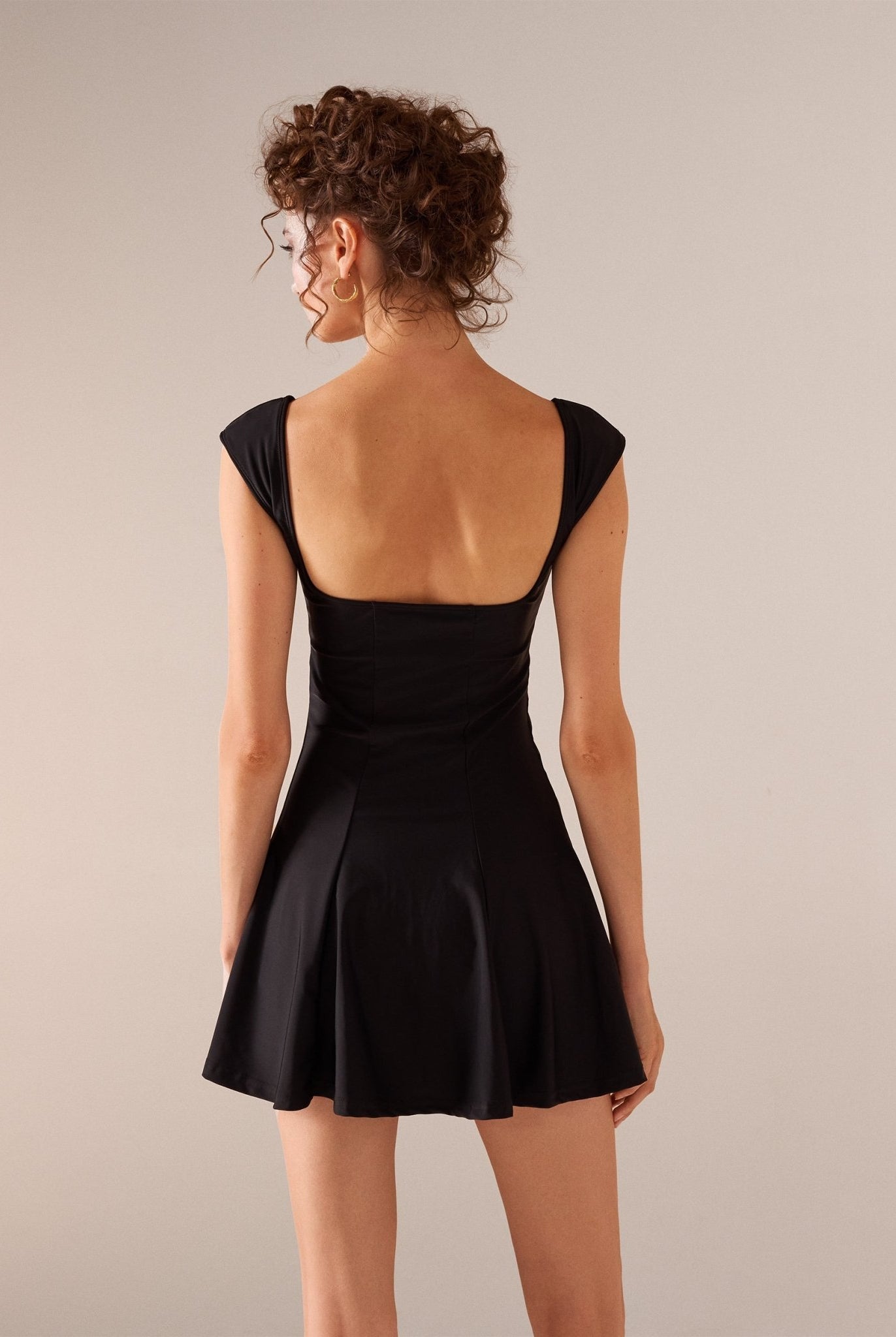 Cap Sleeves Black Swim Dress - shopaleena