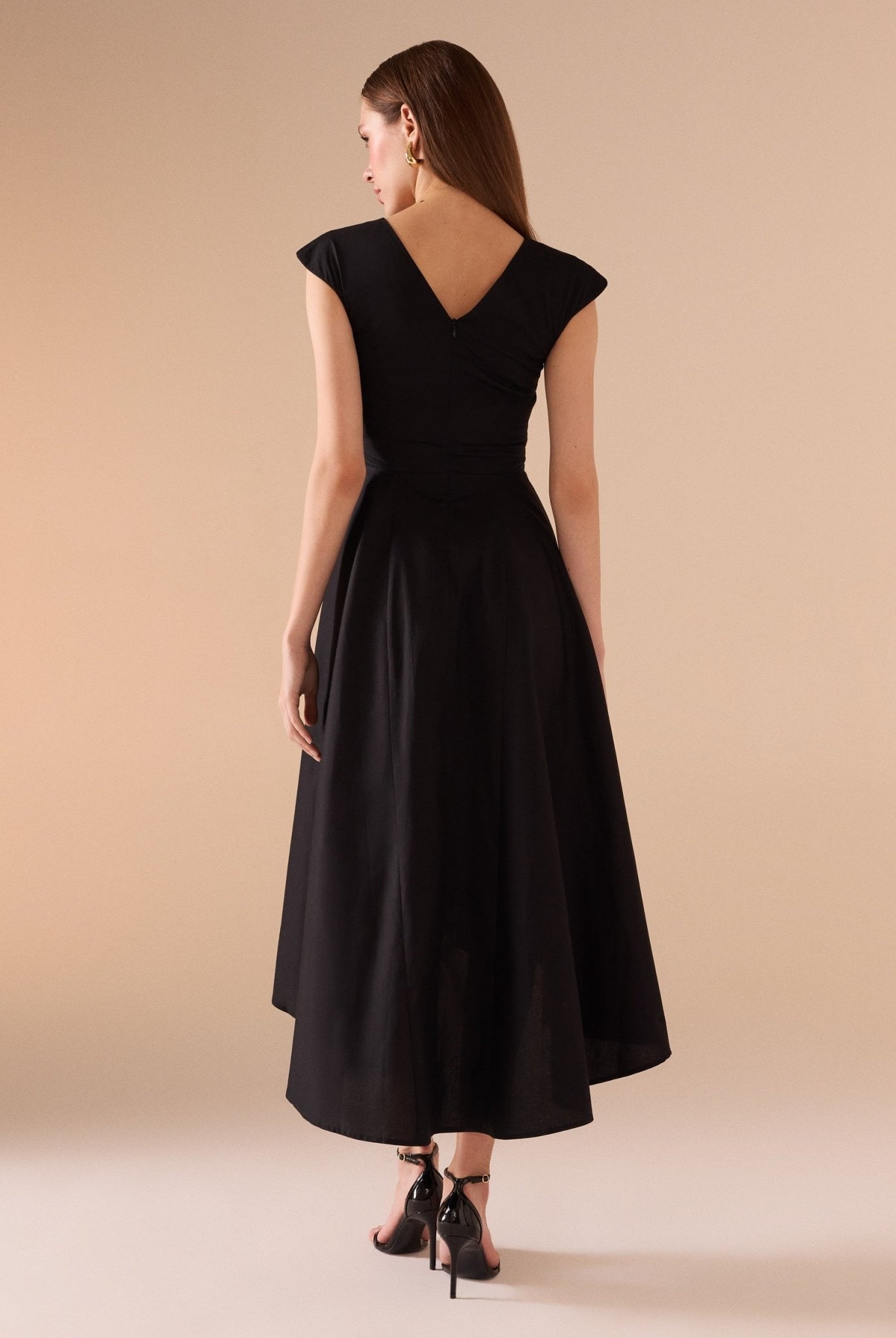 Cap Sleeves Poplin Midi Dress - shopaleena