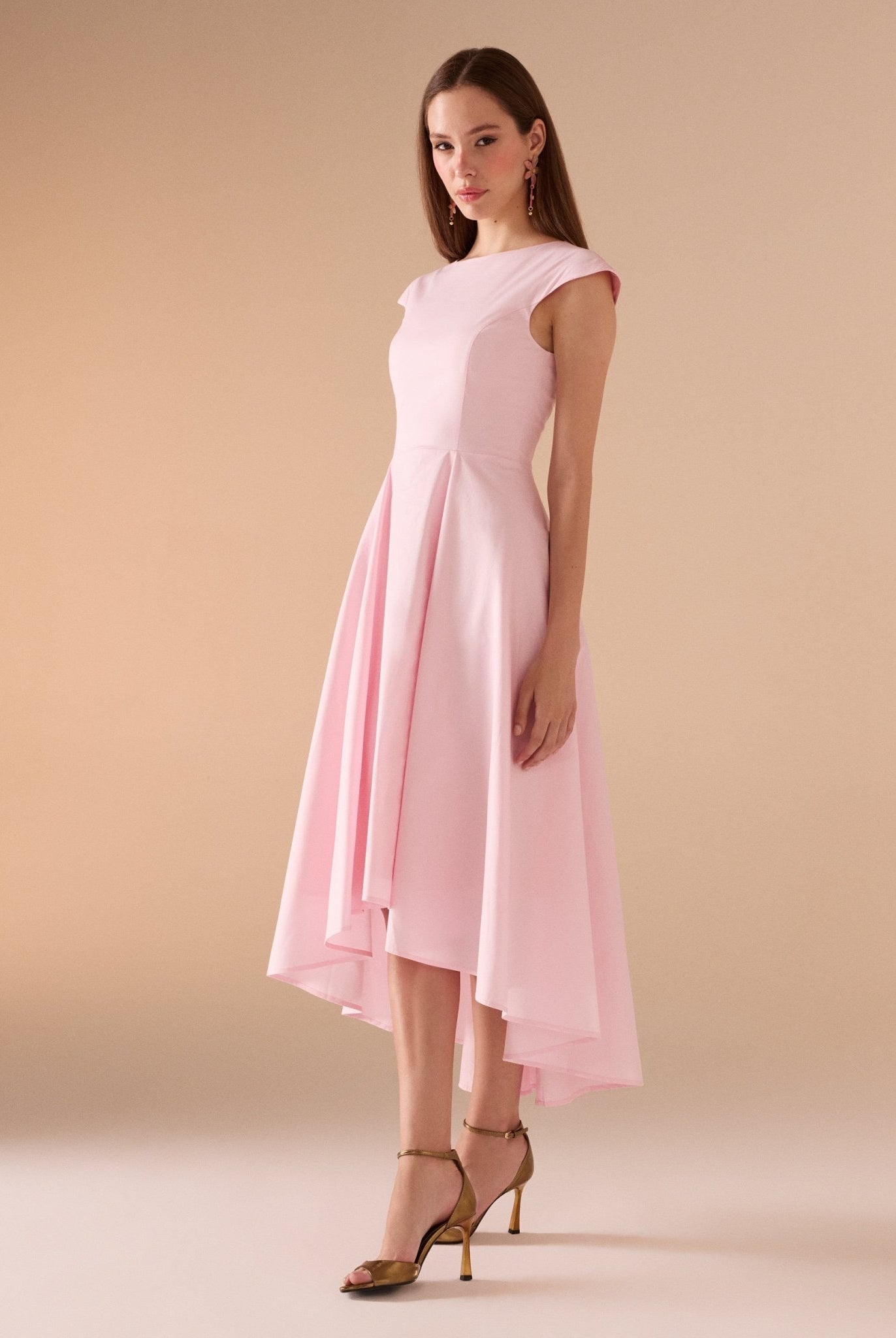 Cap Sleeves Poplin Midi Dress - shopaleena