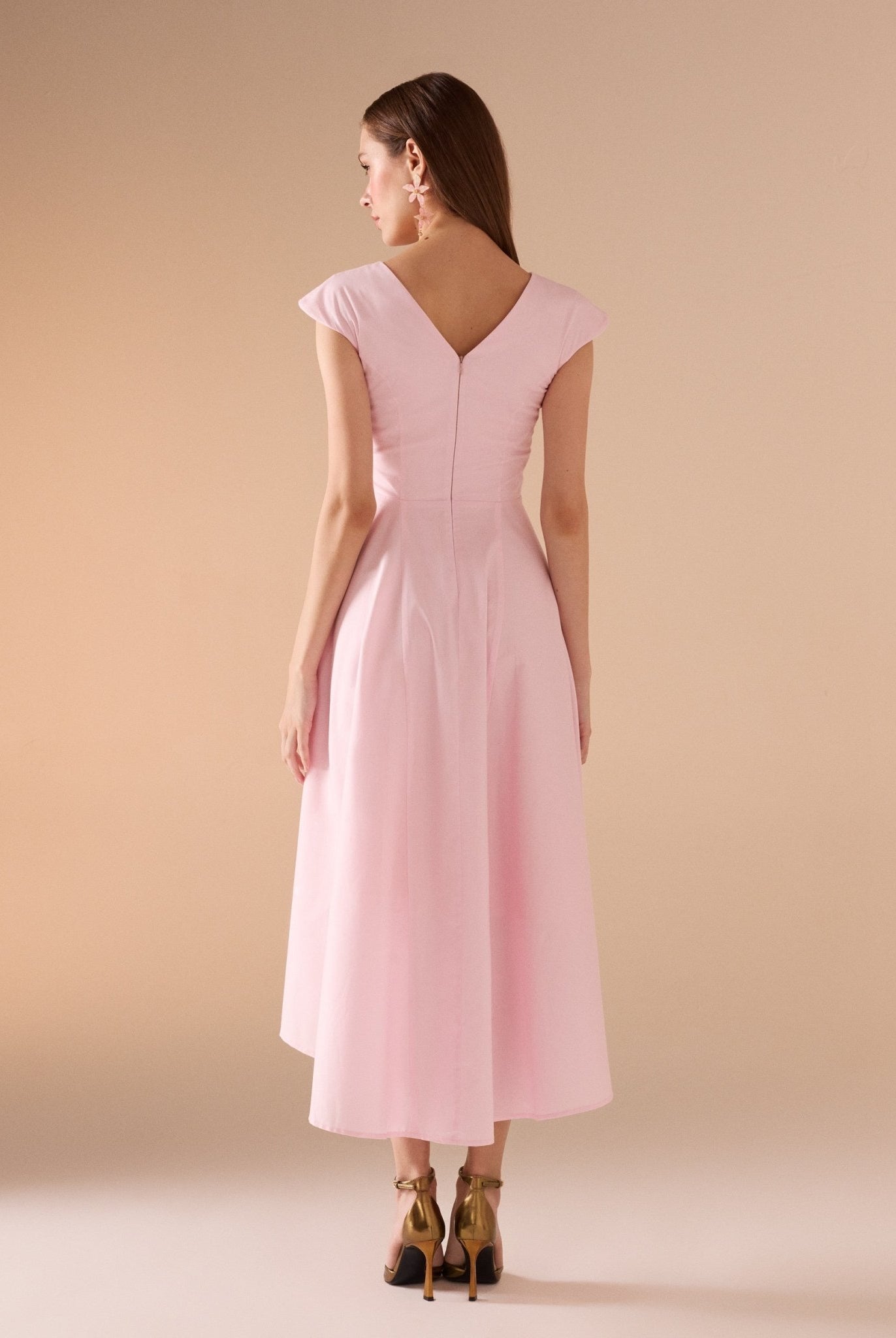 Cap Sleeves Poplin Midi Dress - shopaleena