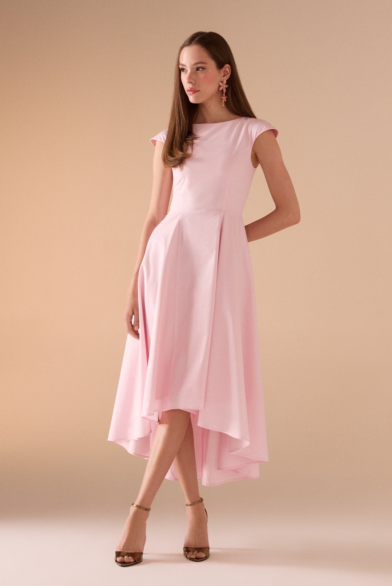 Cap Sleeves Poplin Midi Dress - shopaleena