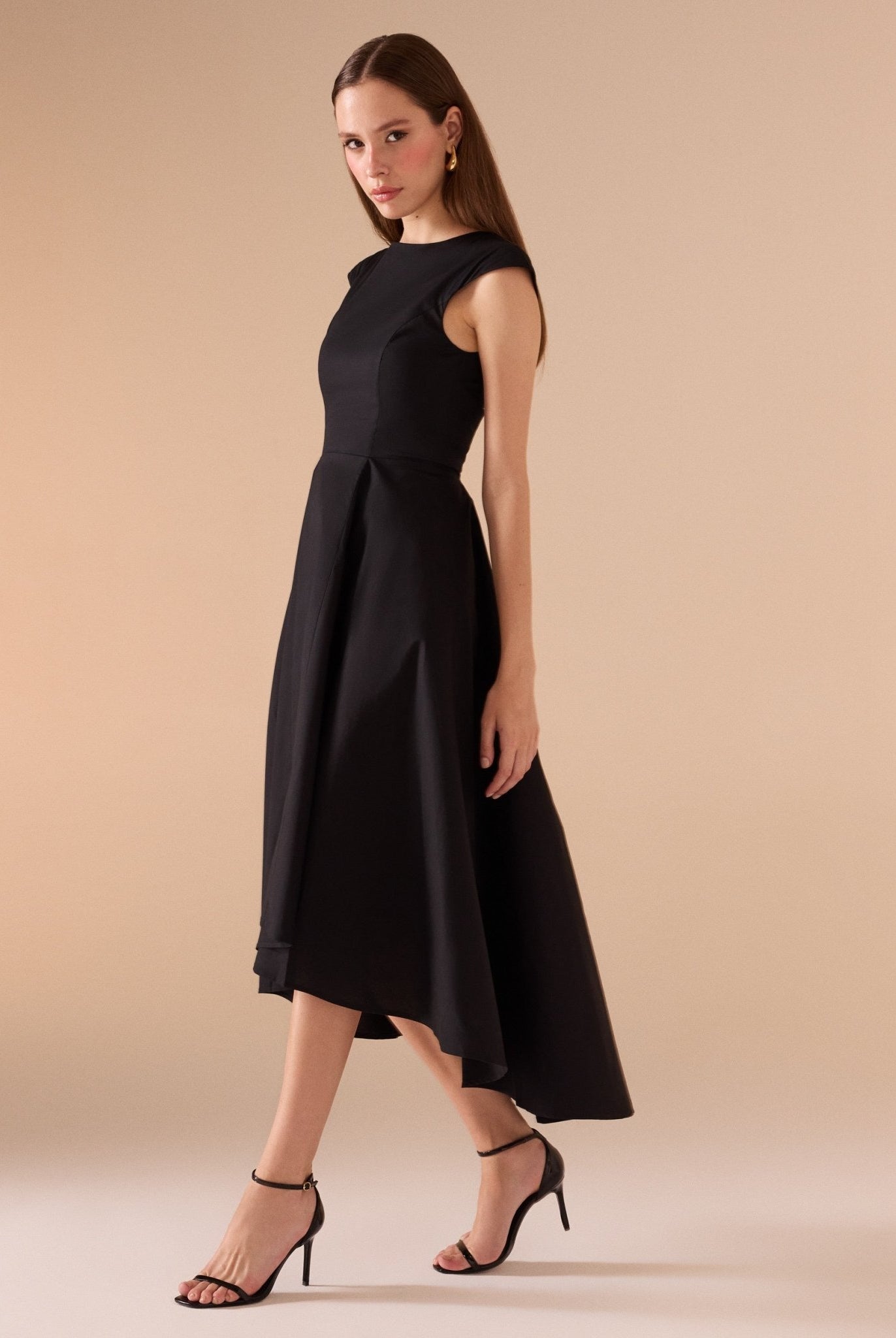 Cap Sleeves Poplin Midi Dress - shopaleena