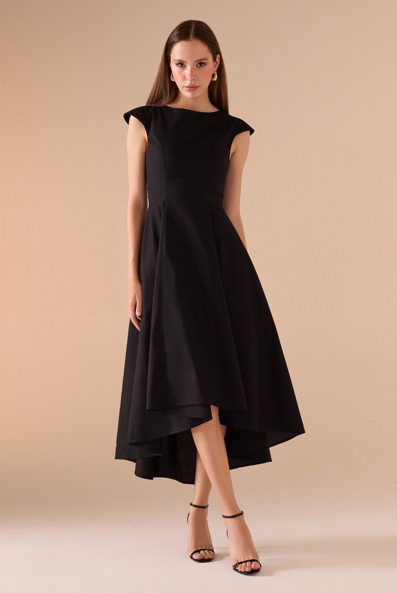 Cap Sleeves Poplin Midi Dress - shopaleena