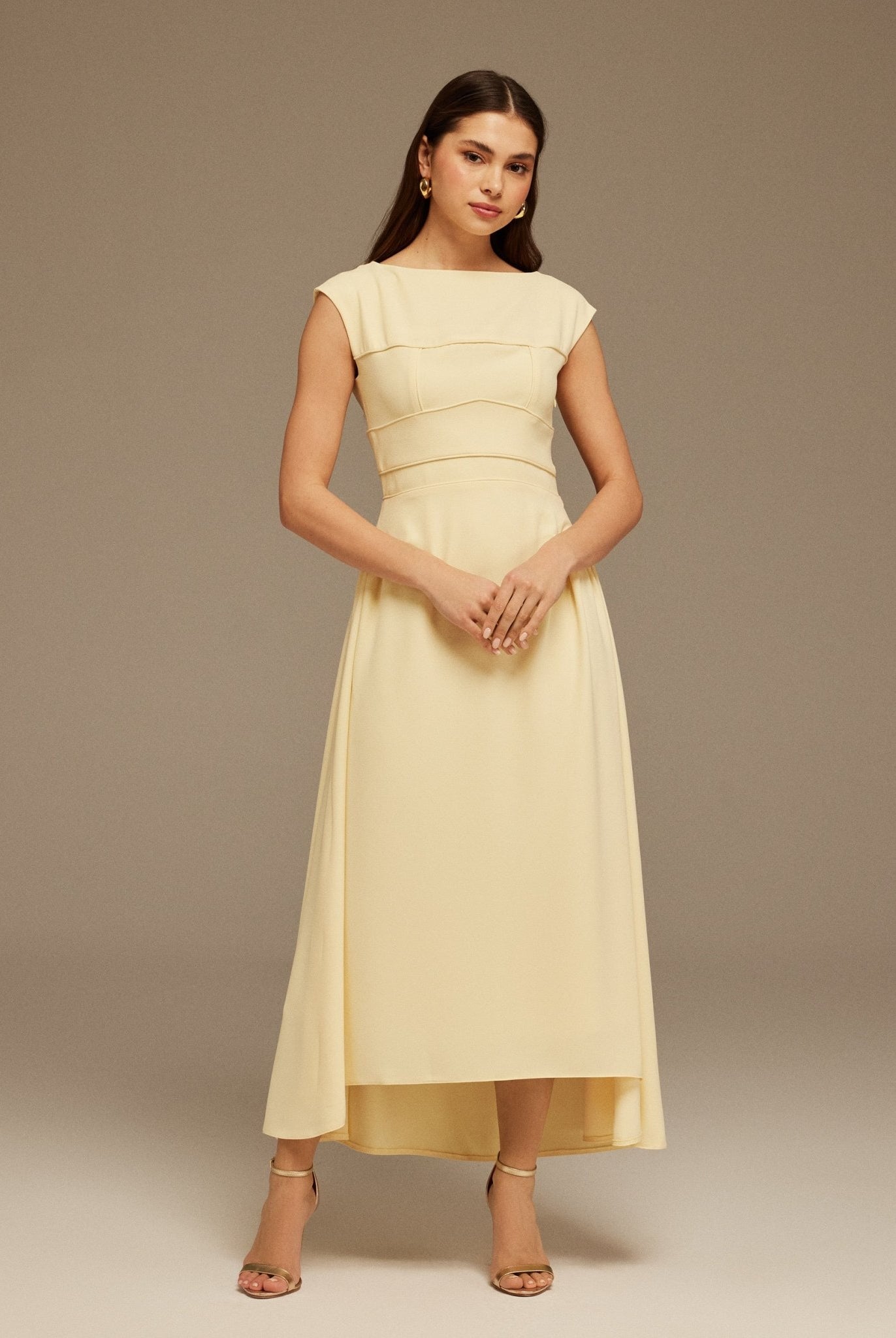 Cap Sleeves Wide Neck Dress - shopaleena