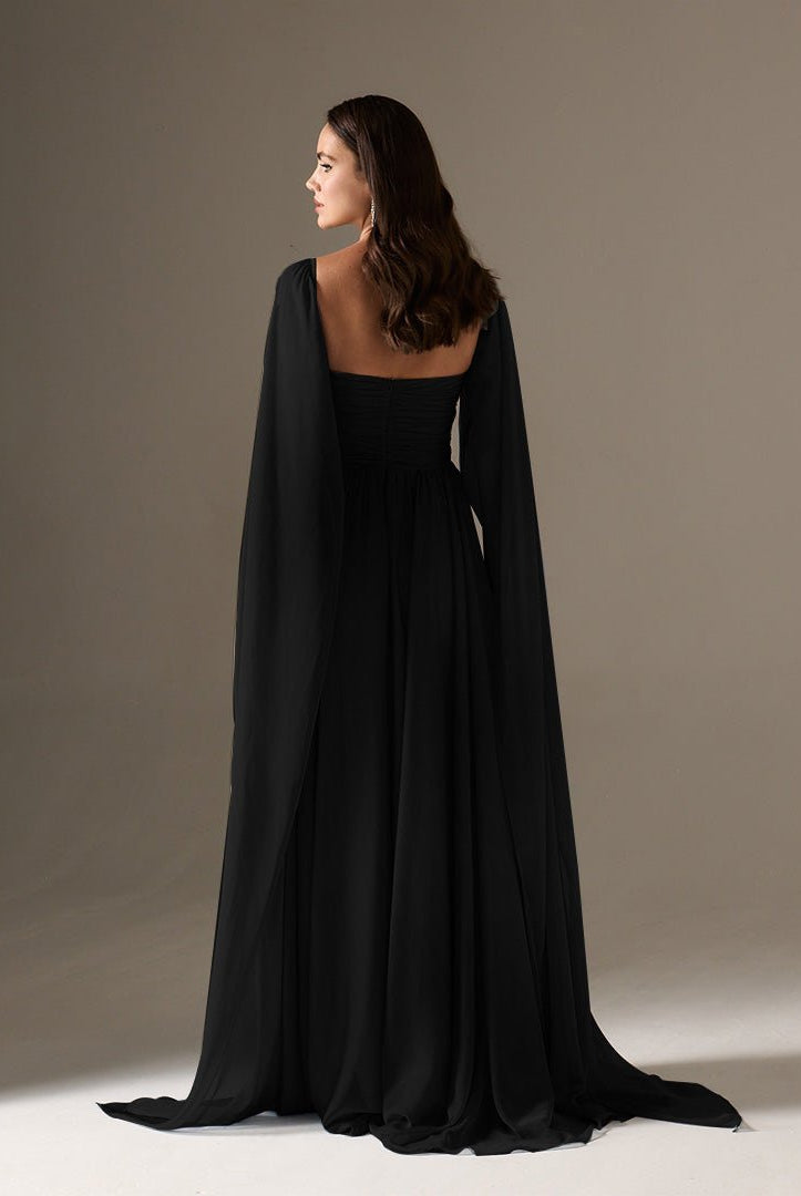 Cape Sleeve Drapped A - line Dress - shopaleena