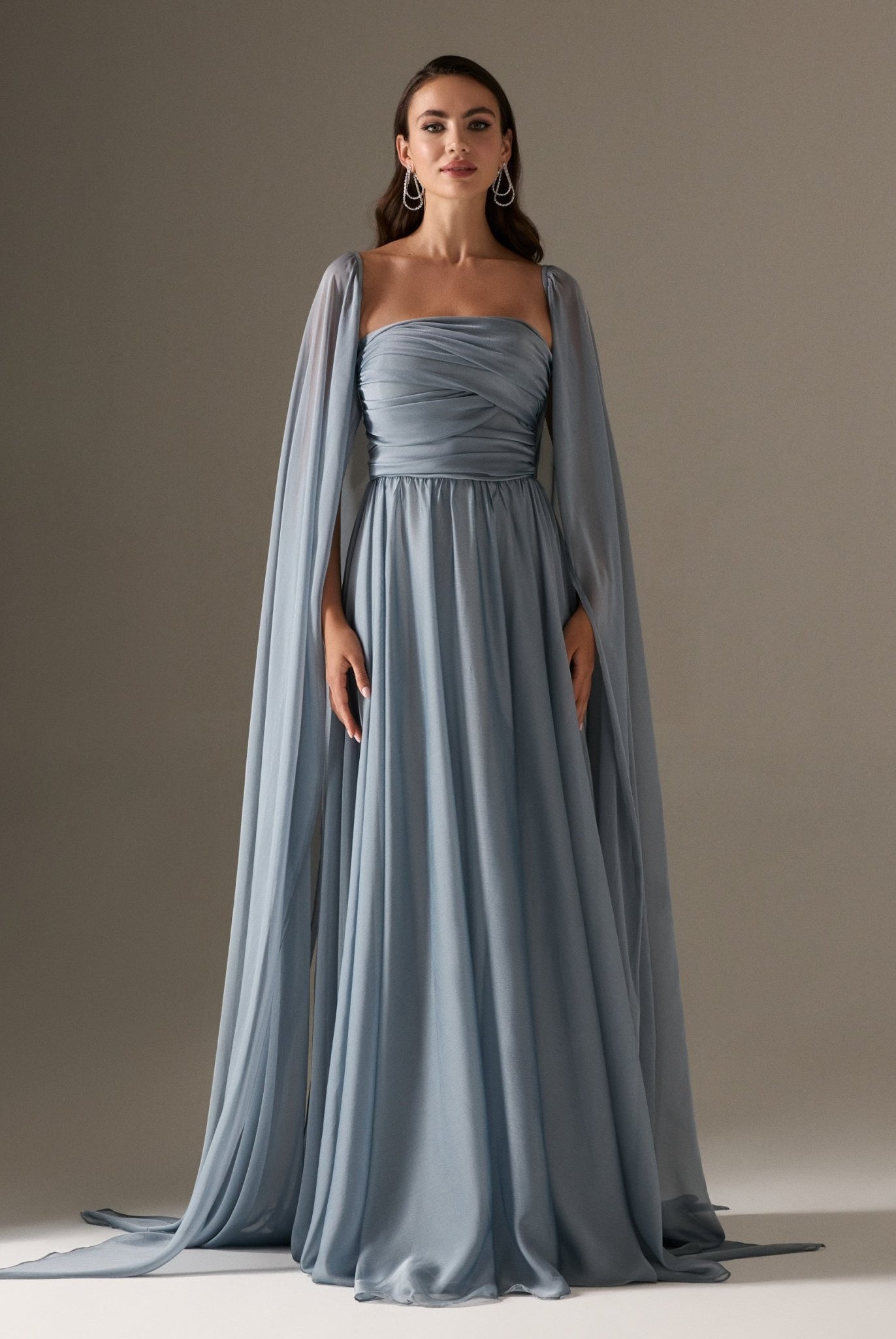 Cape Sleeve Drapped A - line Dress - shopaleena