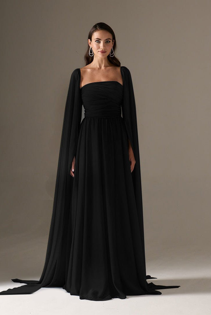 Cape Sleeve Drapped A - line Dress - shopaleena