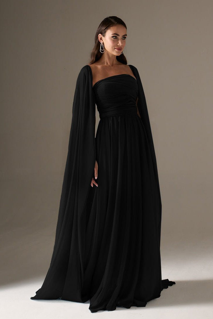 Cape Sleeve Drapped A - line Dress - shopaleena