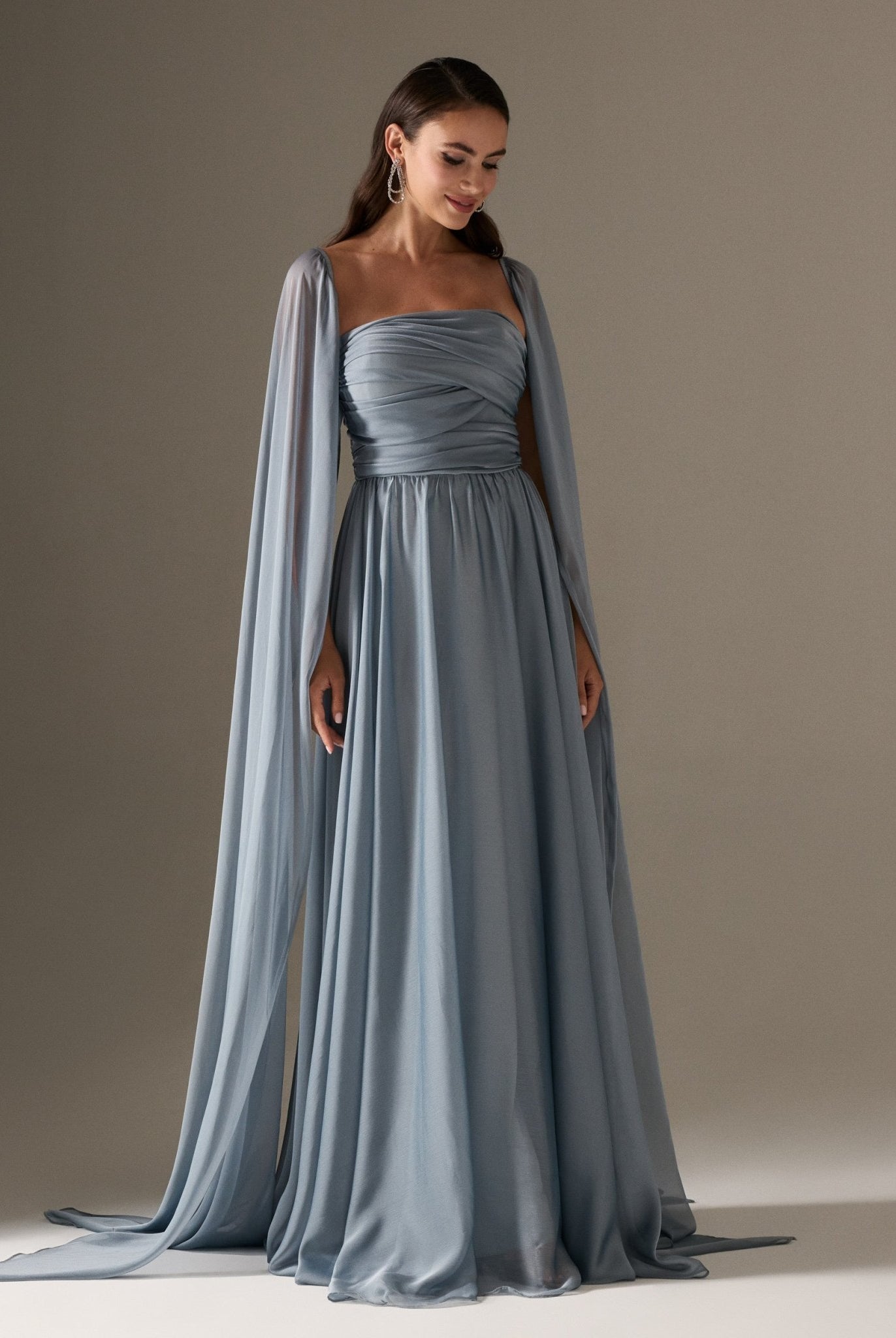 Cape Sleeve Drapped A - line Dress - shopaleena