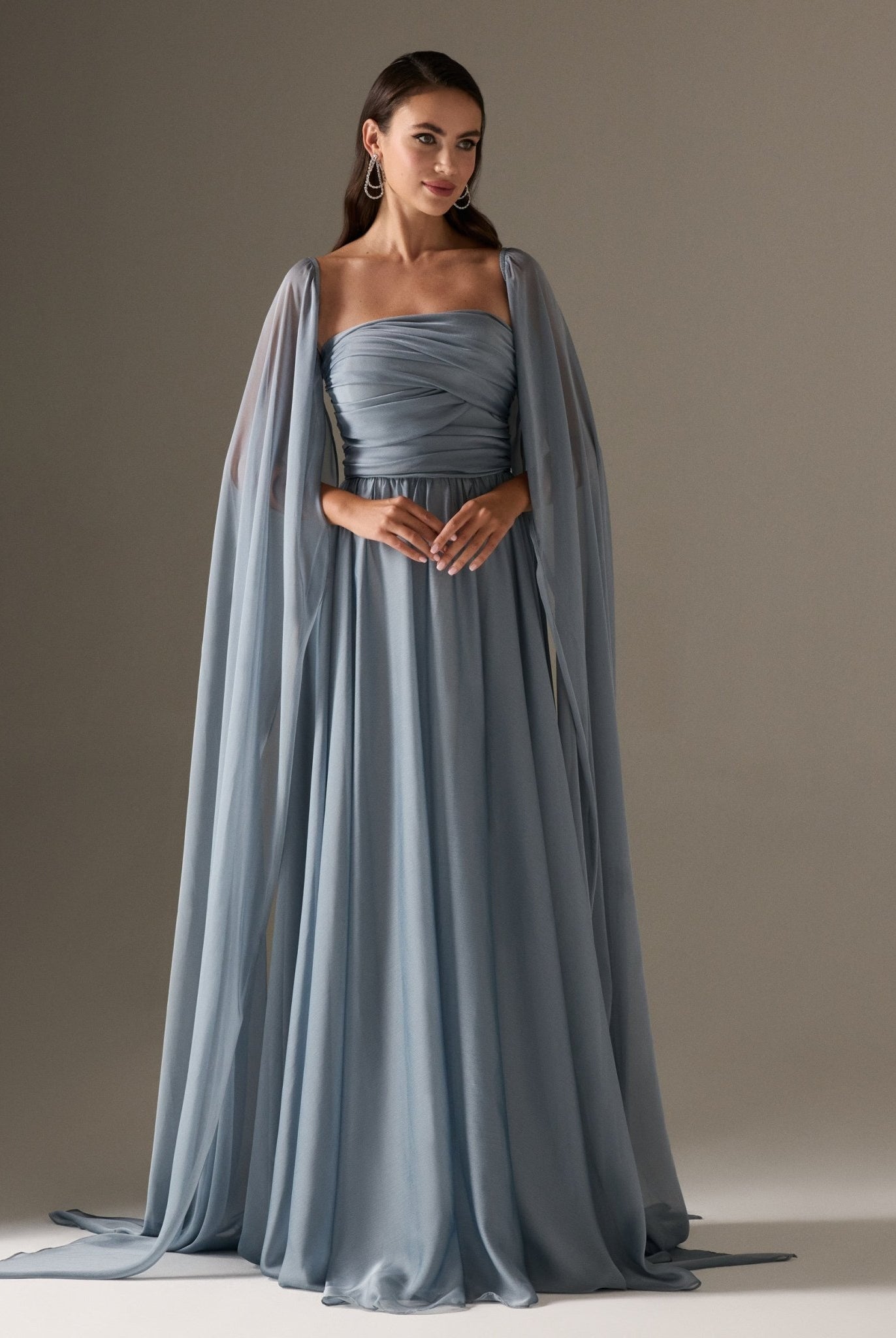 Cape Sleeve Drapped A - line Dress - shopaleena