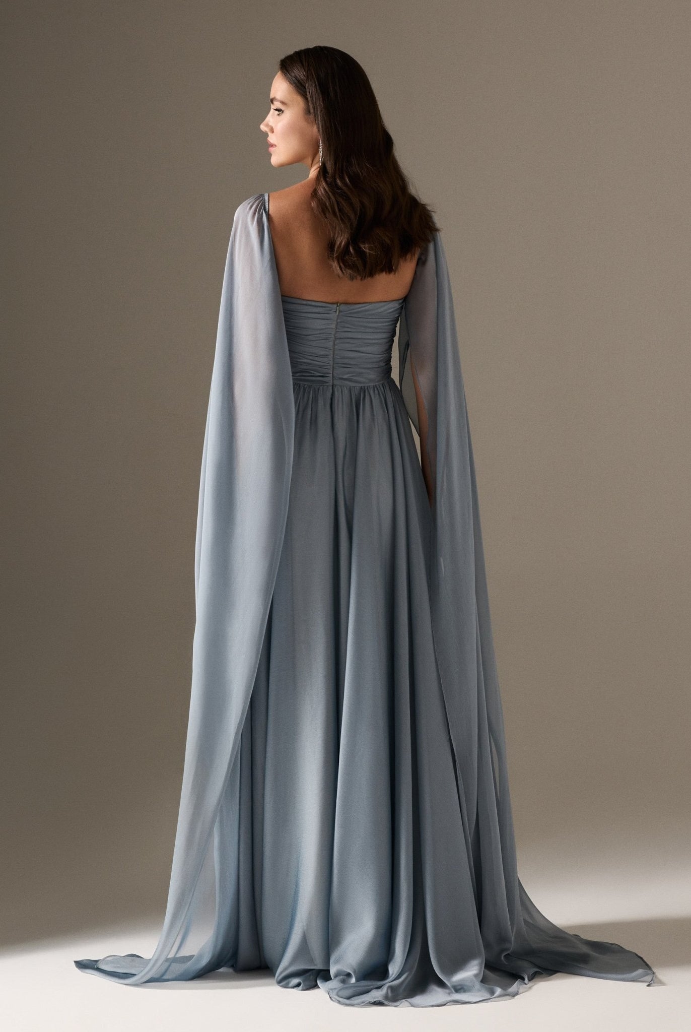 Cape Sleeve Drapped A - line Dress - shopaleena