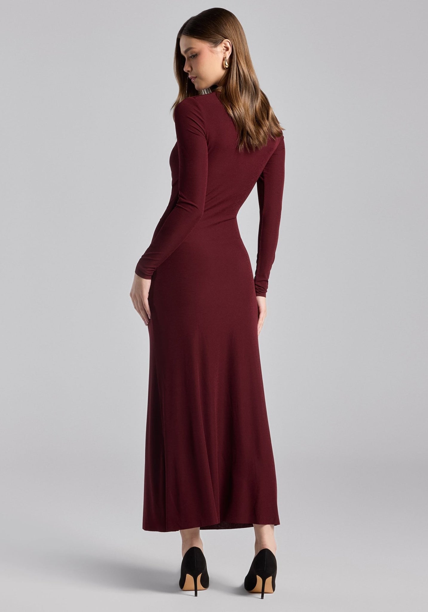 Cherry Red Asymmetric Neck Midi Jersey Dress - shopaleena