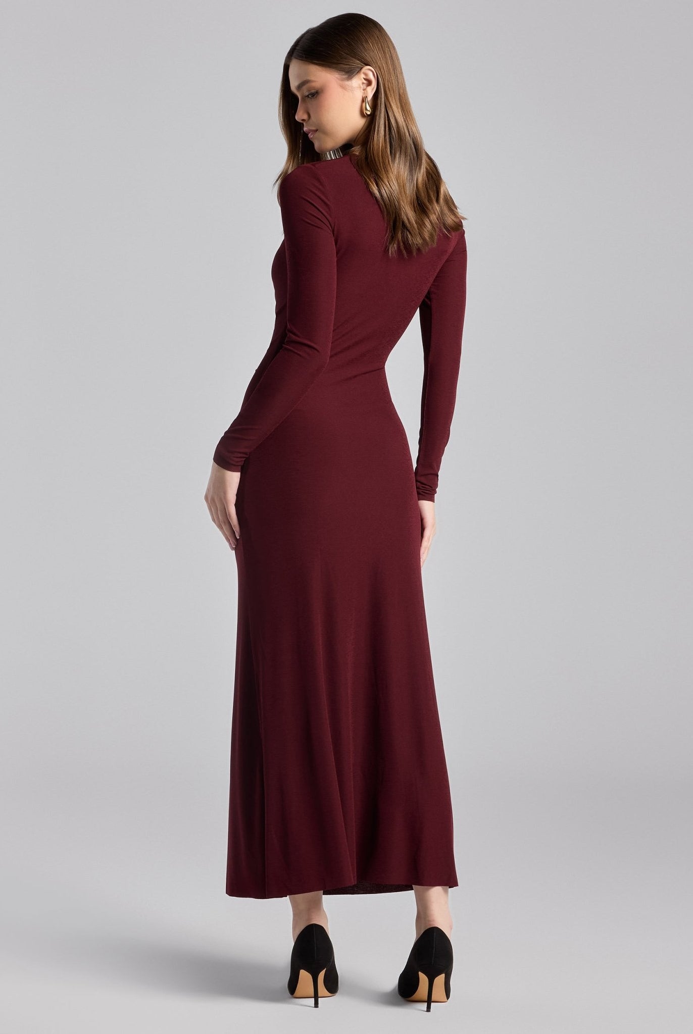 Cherry Red Asymmetric Neck Midi Jersey Dress - shopaleena
