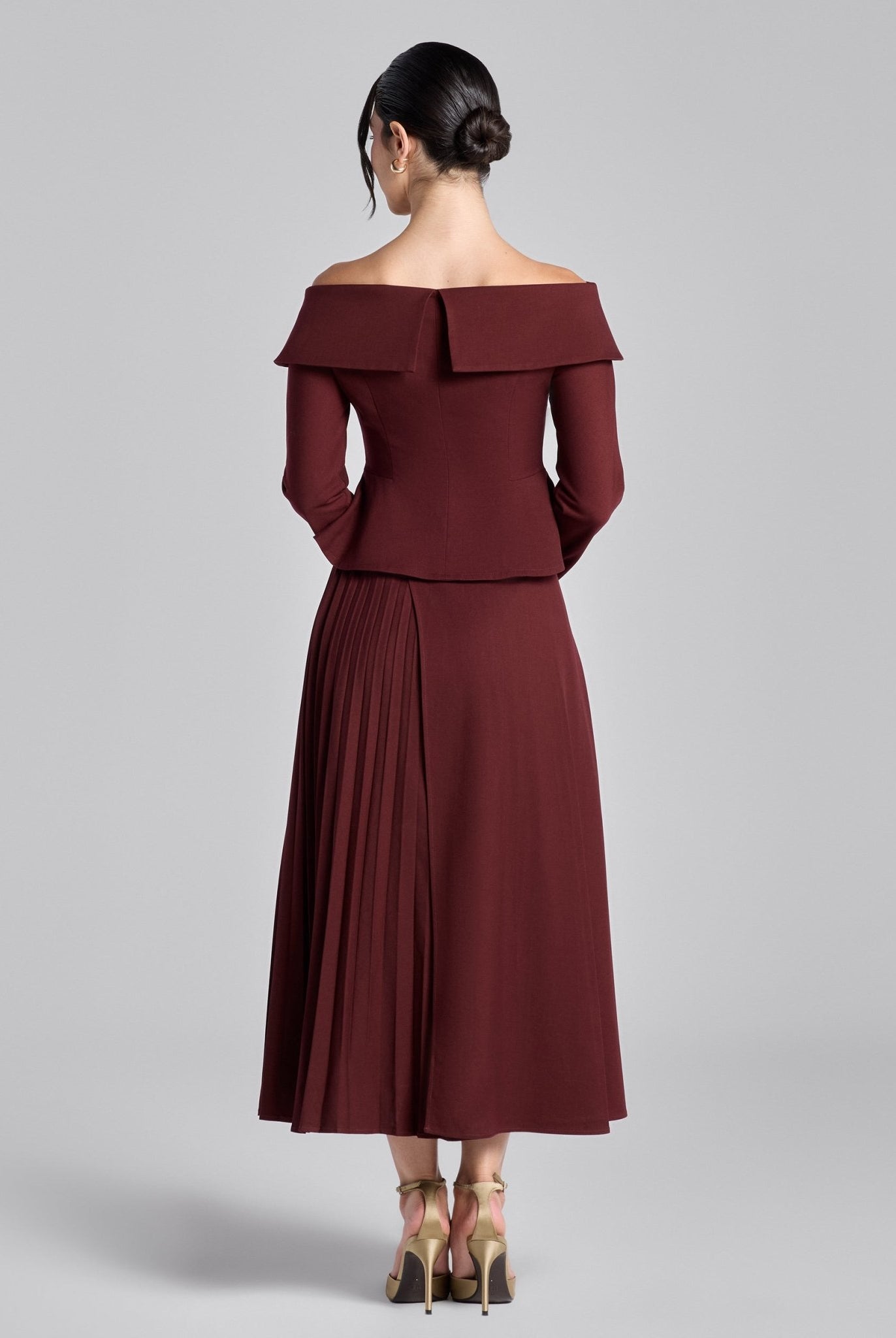 Cherry Red Asymmetric Wool Midi Skirt - shopaleena