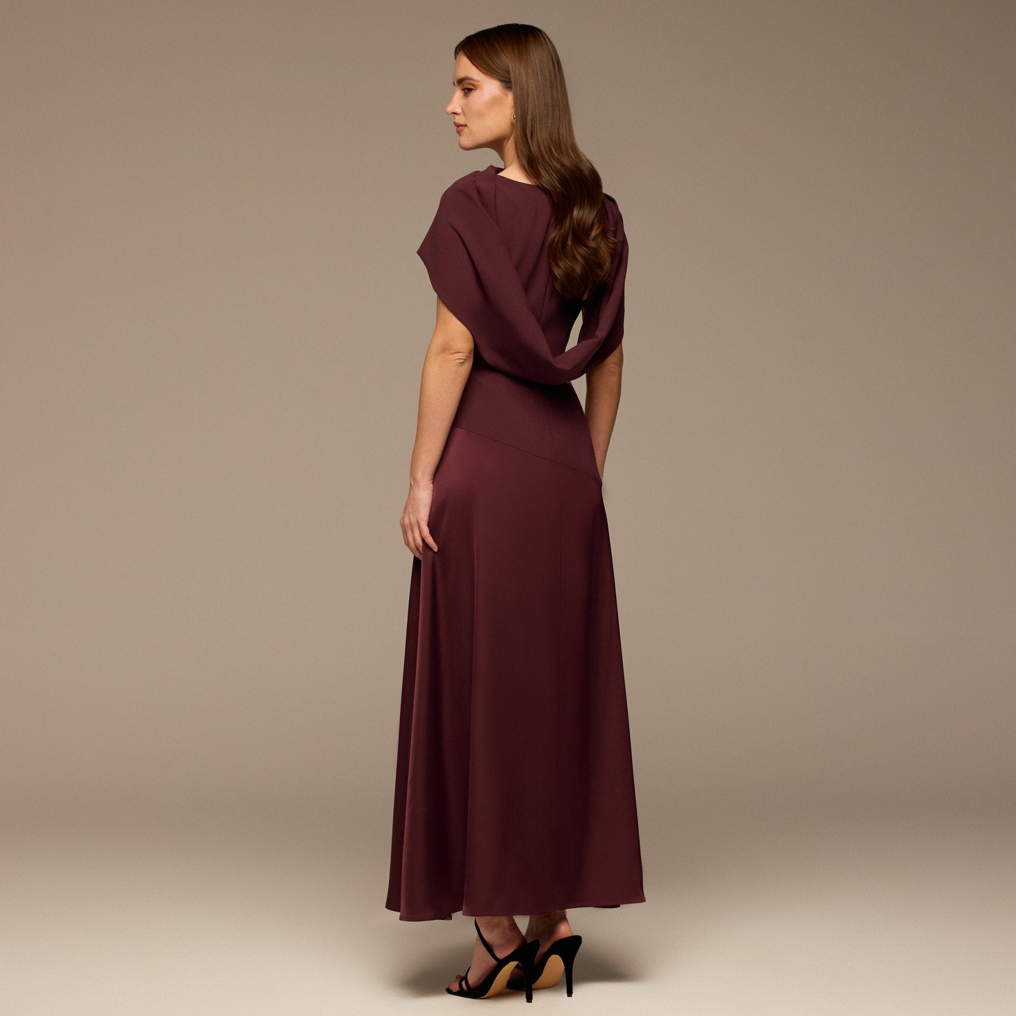 Cherry Red Off - Shoulder Crepe and Satin Maxi Dress - shopaleena