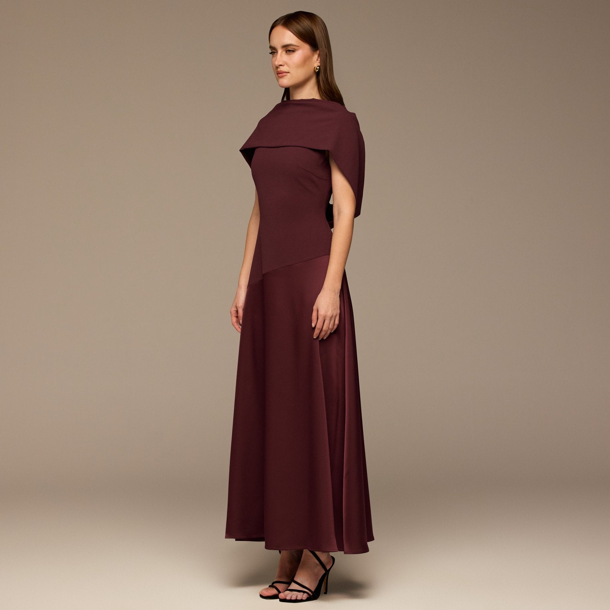 Cherry Red Off - Shoulder Crepe and Satin Maxi Dress - shopaleena