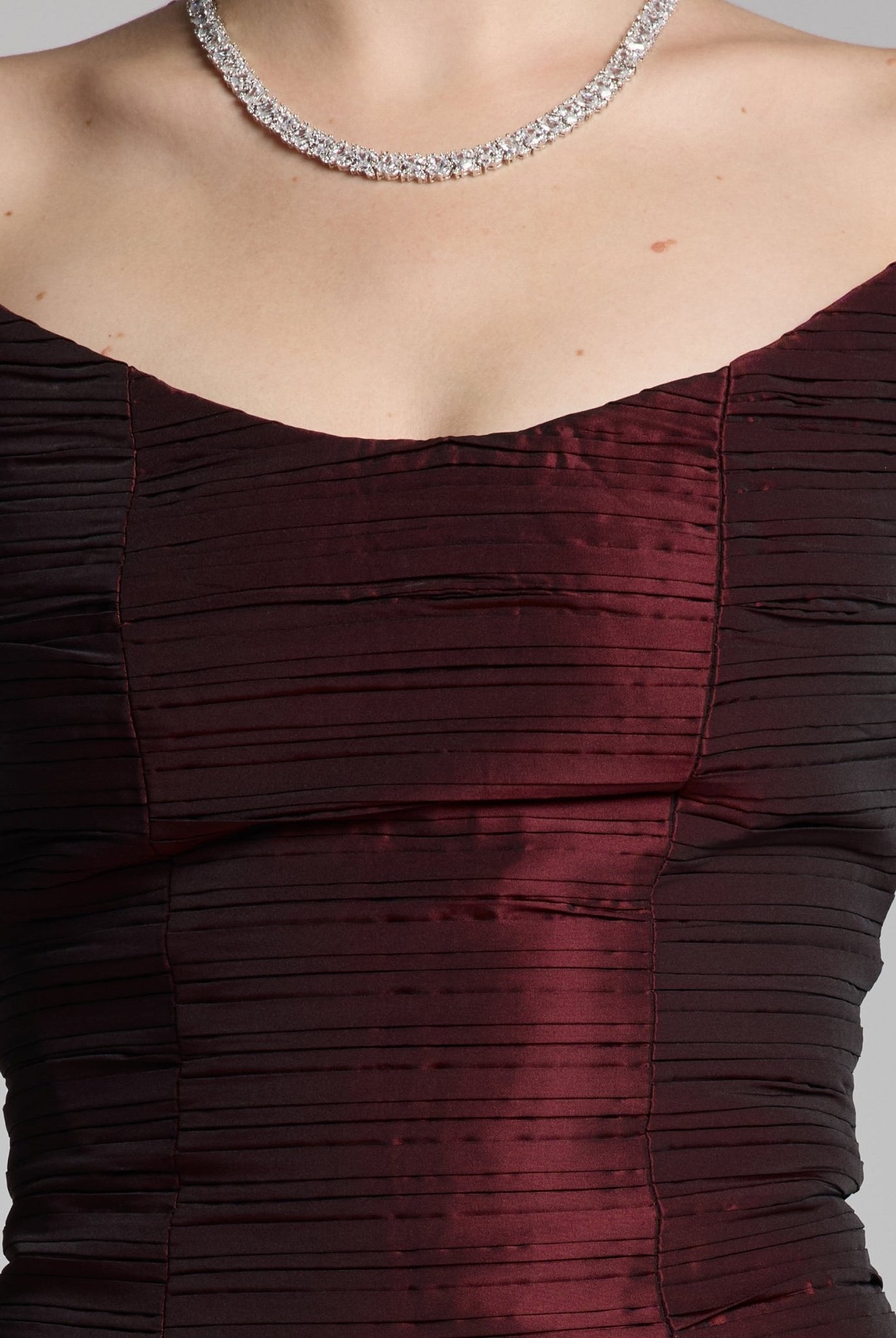 Cherry Red Strapless Ruched Taffeta Gown - shopaleena