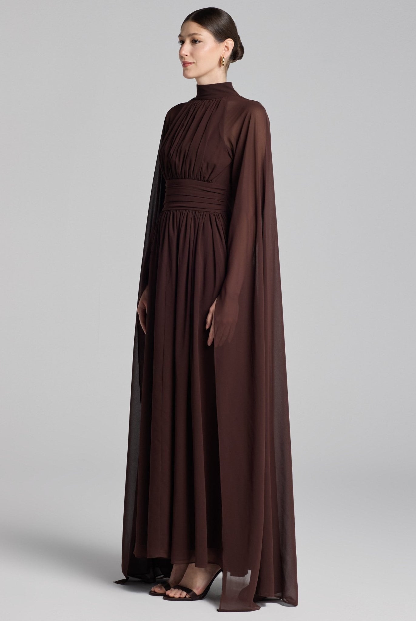 Chiffon High Neck Draped Maxi Dress - shopaleena