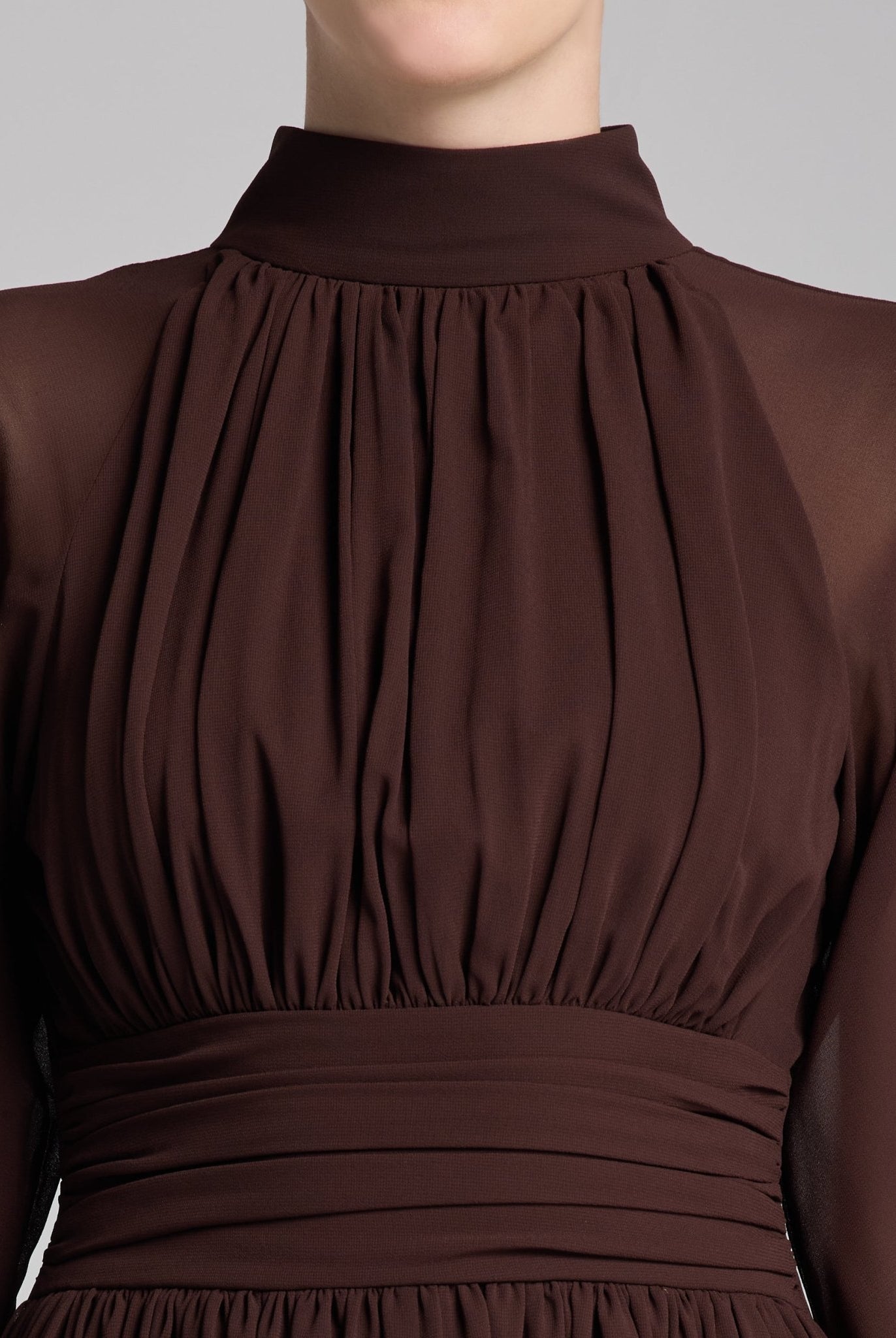 Chiffon High Neck Draped Maxi Dress - shopaleena