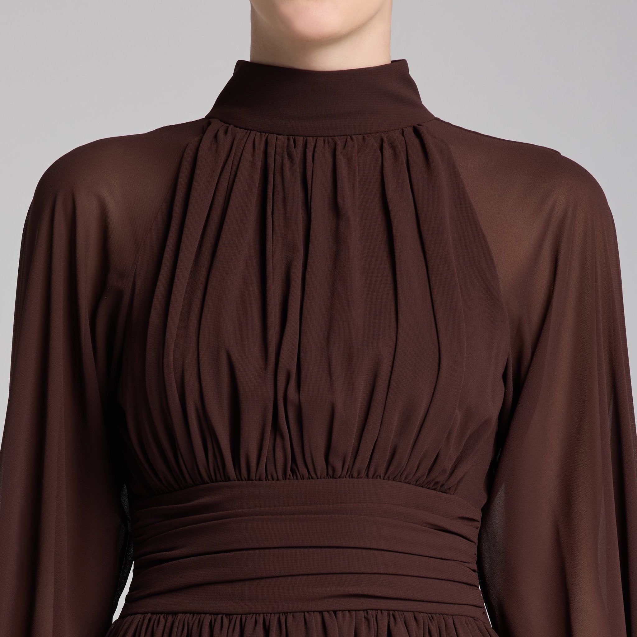 Chiffon High Neck Draped Maxi Dress - shopaleena