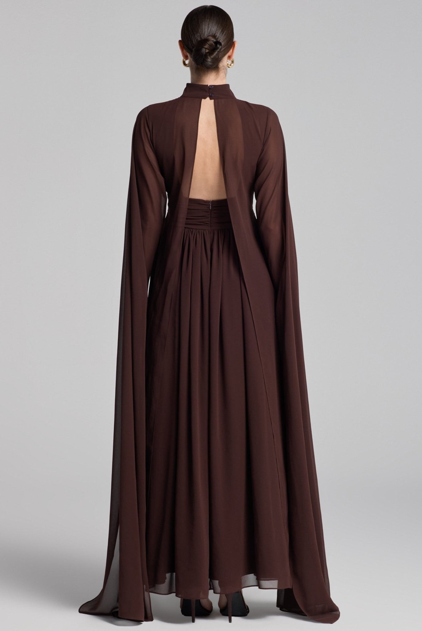 Chiffon High Neck Draped Maxi Dress - shopaleena