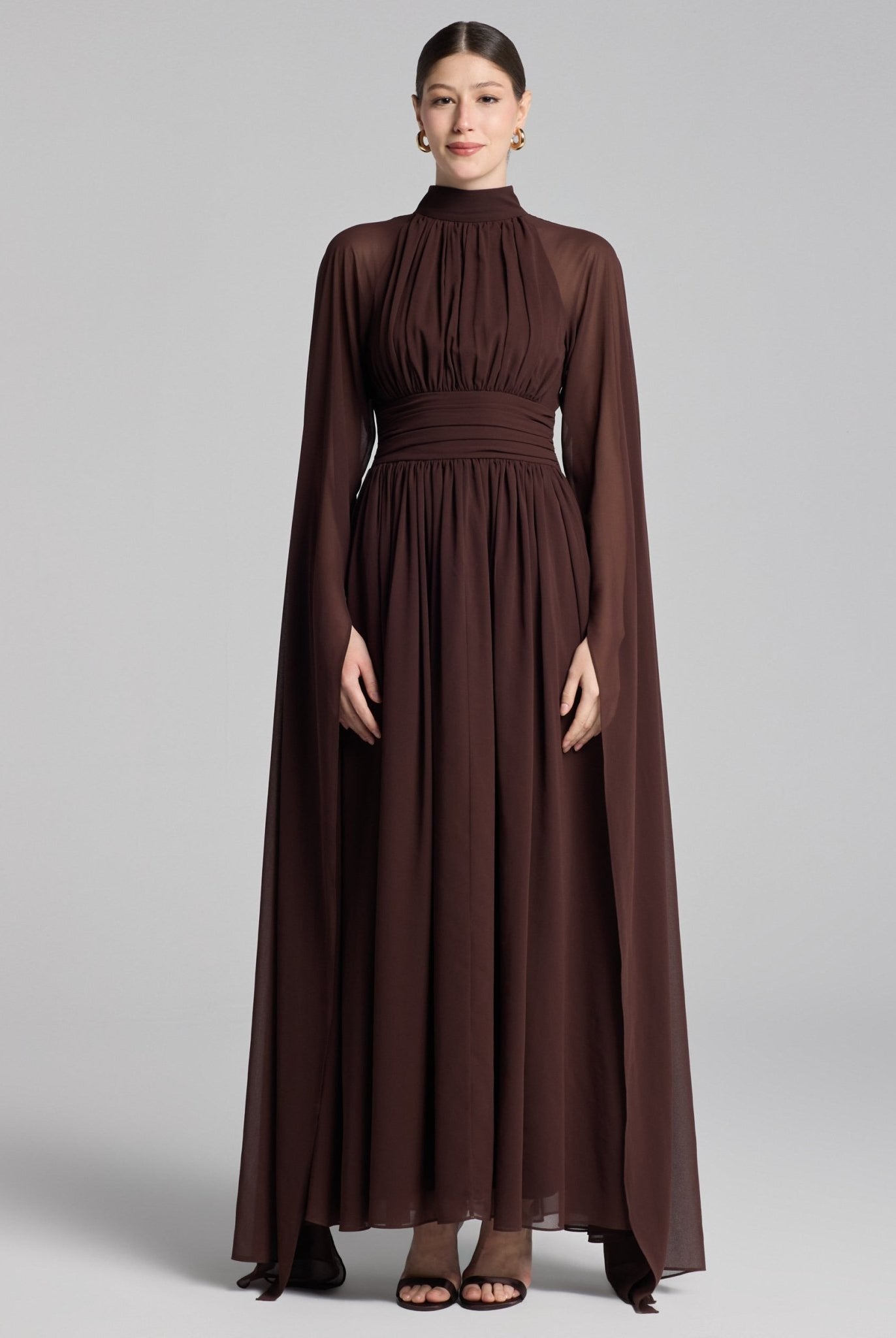 Chiffon High Neck Draped Maxi Dress - shopaleena